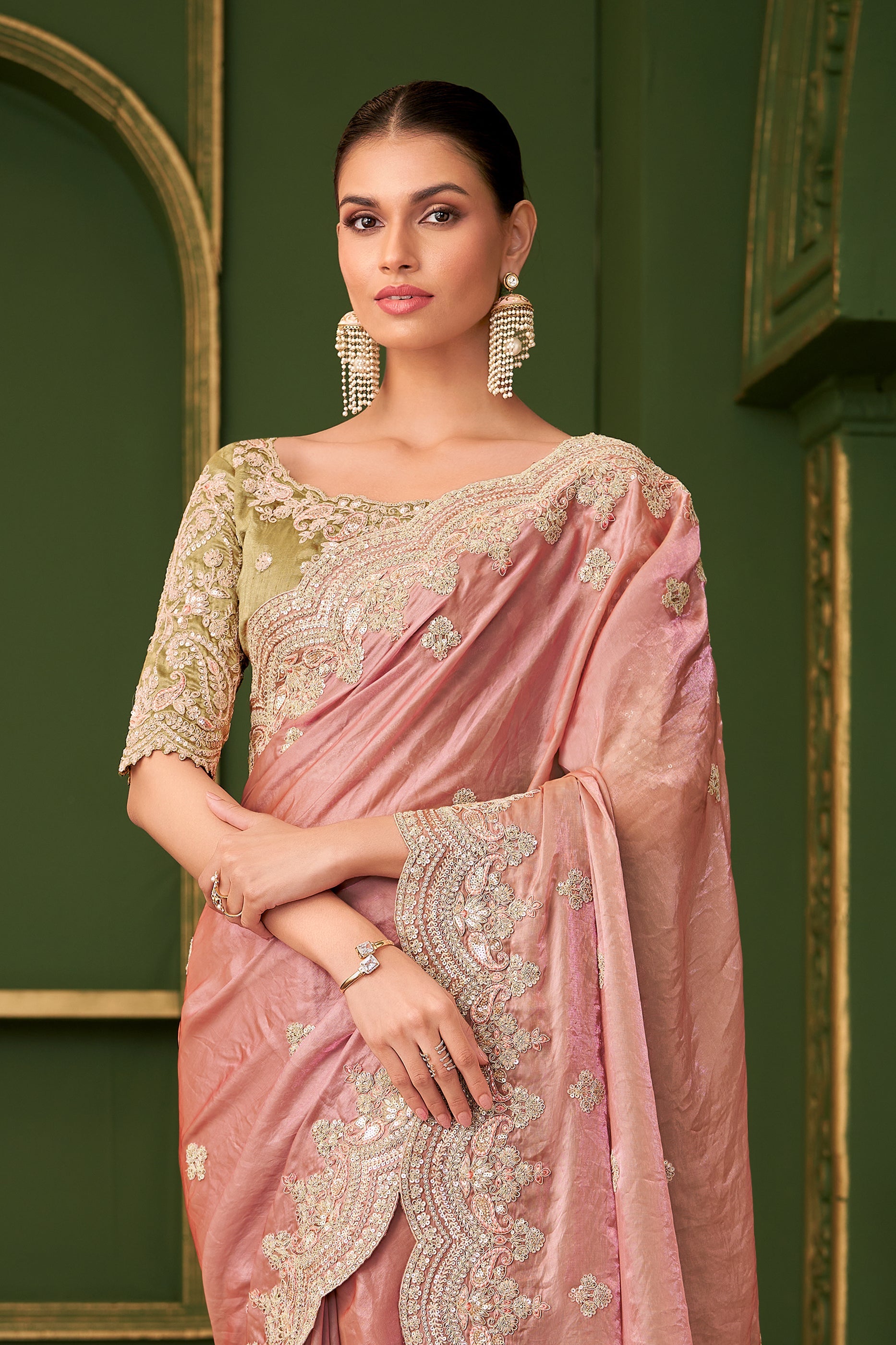 Peach Embroidered Satin Georgette Saree-SAR10960_4_SareeButa.com