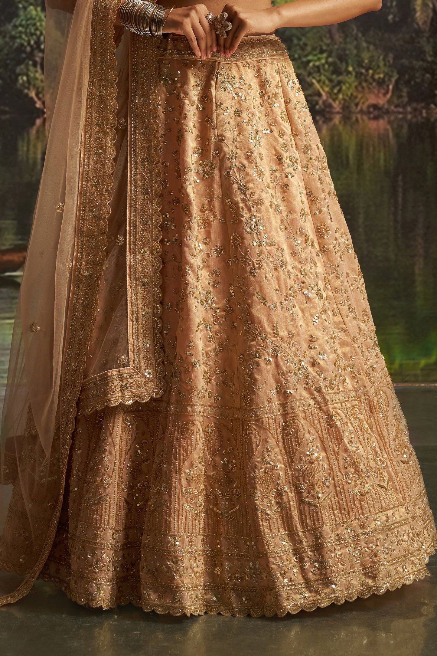 Peach Embroidered Sequinced Semi-Stitched Lehenga-SAR10358_5_SareeButa.com