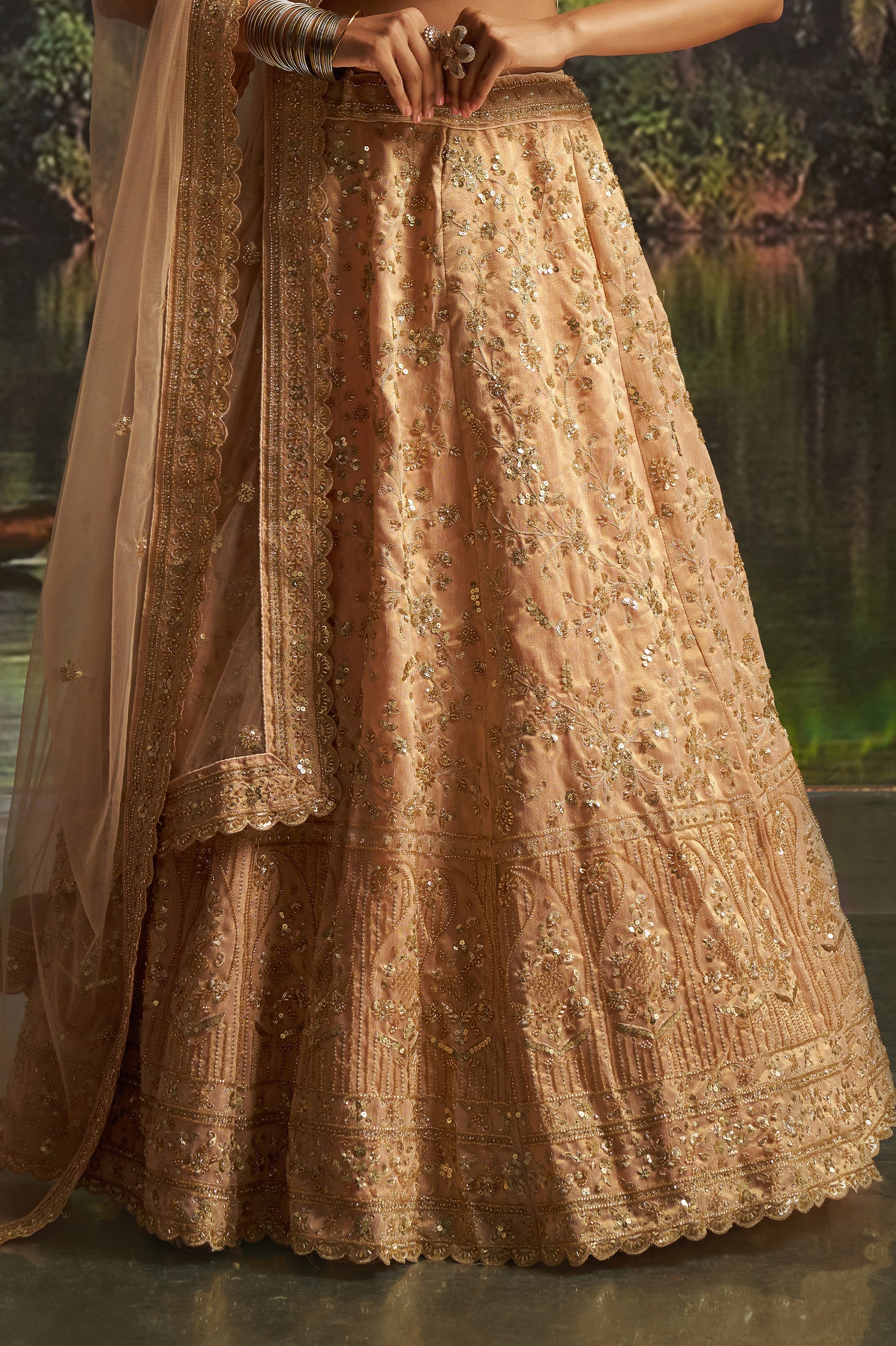 Peach Embroidered Sequinced Semi-Stitched Lehenga-SAR10358_5_SareeButa.com