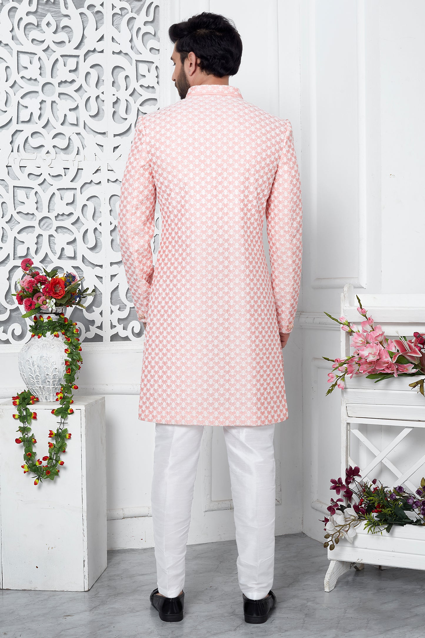 Peach Embroidered Silk Kurta Pajama-SAR11428_2_SareeButa.com