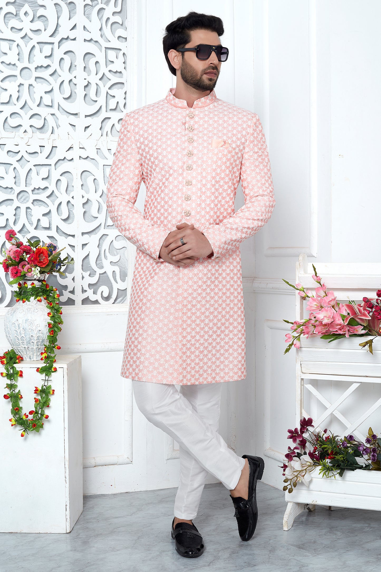 Peach Embroidered Silk Kurta Pajama-SAR11428_3_SareeButa.com