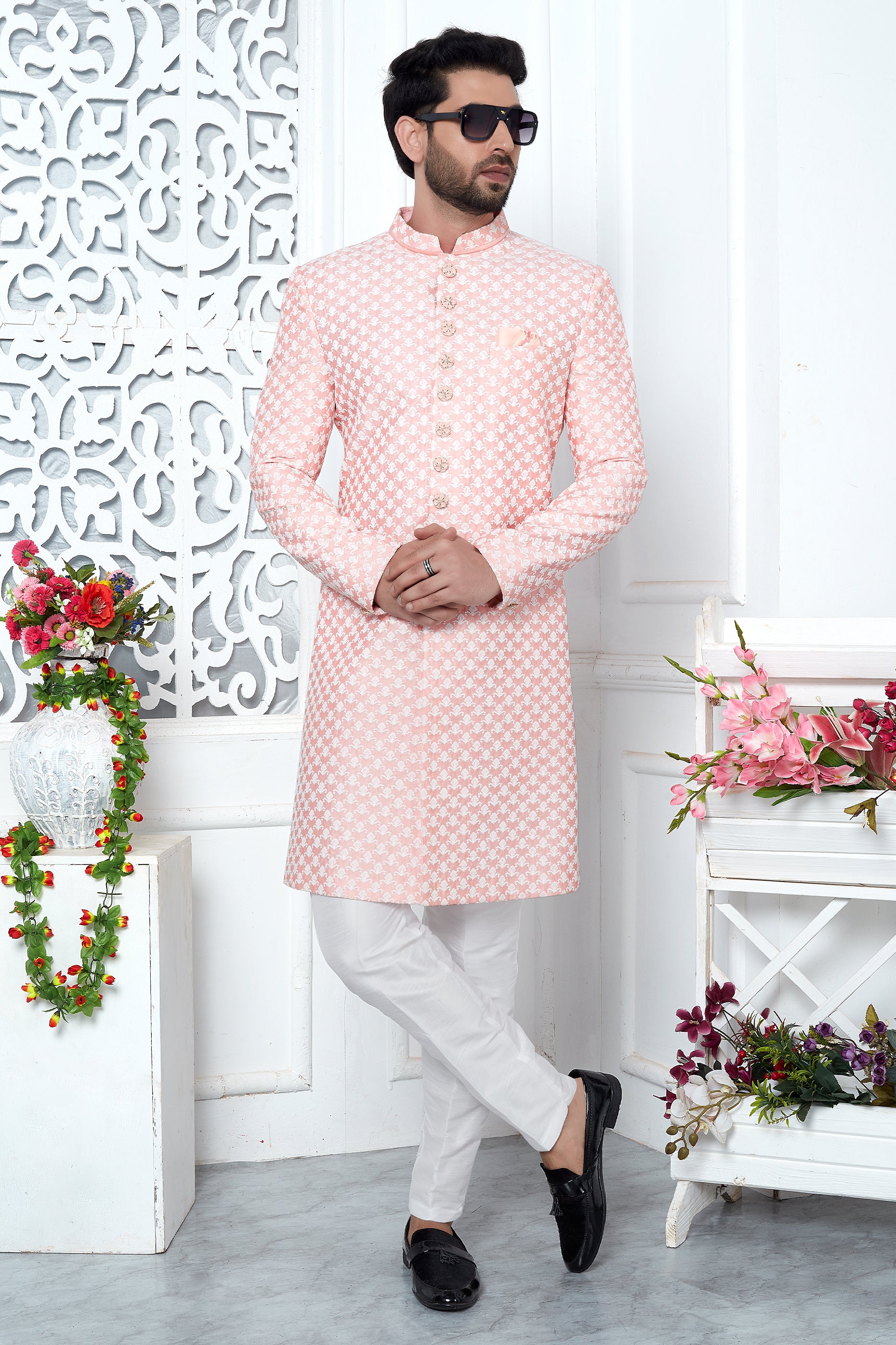 Peach Embroidered Silk Kurta Pajama-SAR11428_3_SareeButa.com