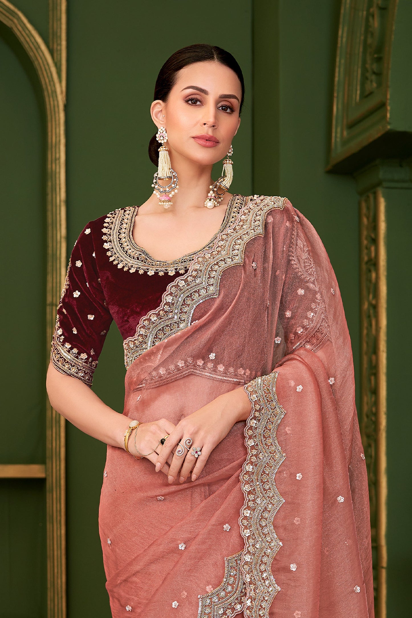 Peach Embroidered Tissue Georgette Saree-SAR10964_4_SareeButa.com