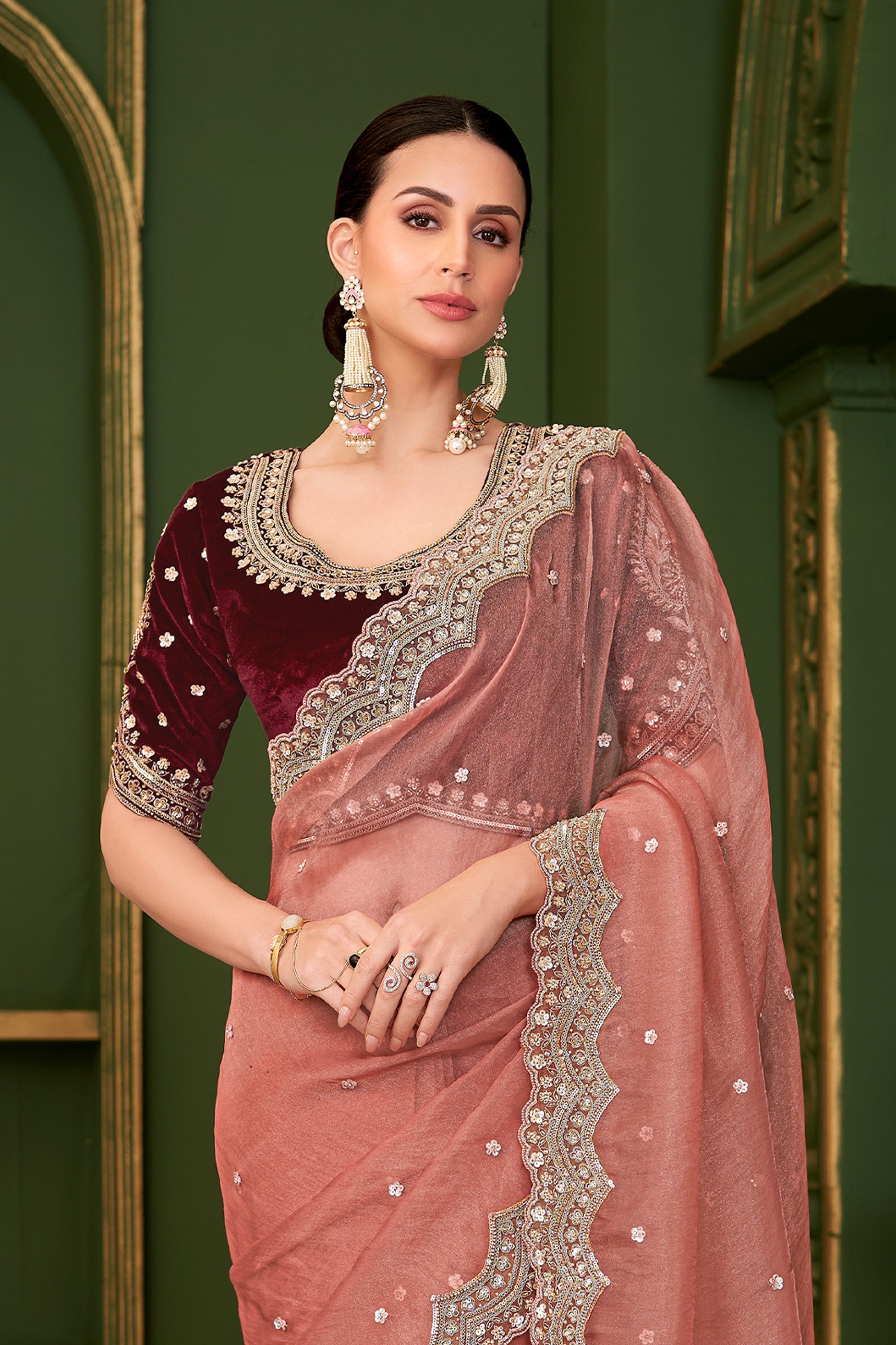 Peach Embroidered Tissue Georgette Saree-SAR10964_4_SareeButa.com