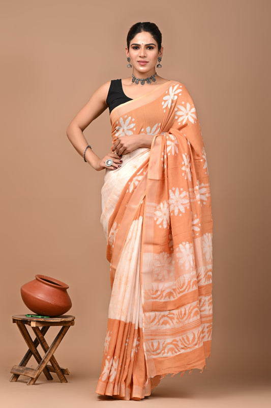peach-handblock-print-cotton-linen-saree-zb132587_1_SareeButa.com