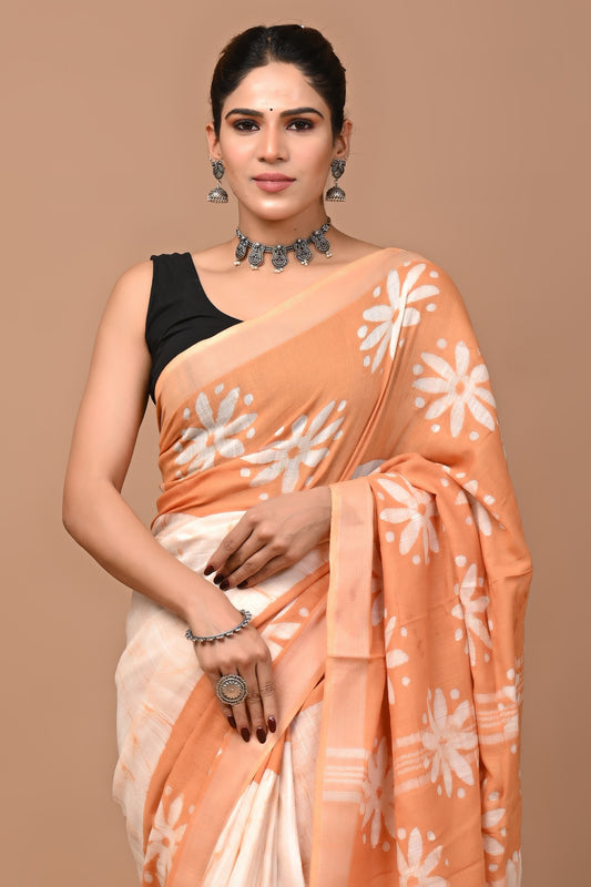 peach-handblock-print-cotton-linen-saree-zb132587_2_SareeButa.com