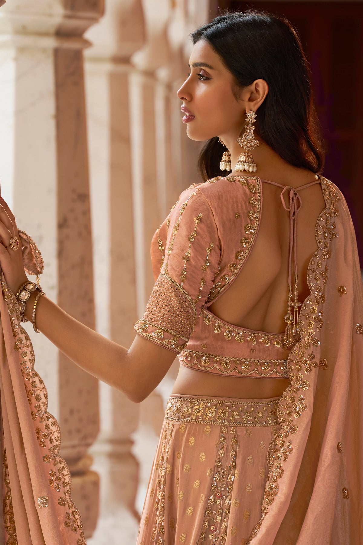 Peach Heavy Work Banarasi Silk Lehenga-SAR13270_3_SareeButa.com