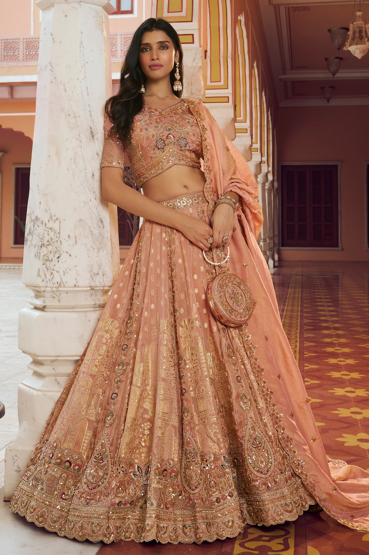 Peach Heavy Work Banarasi Silk Lehenga-SAR13270_4_SareeButa.com