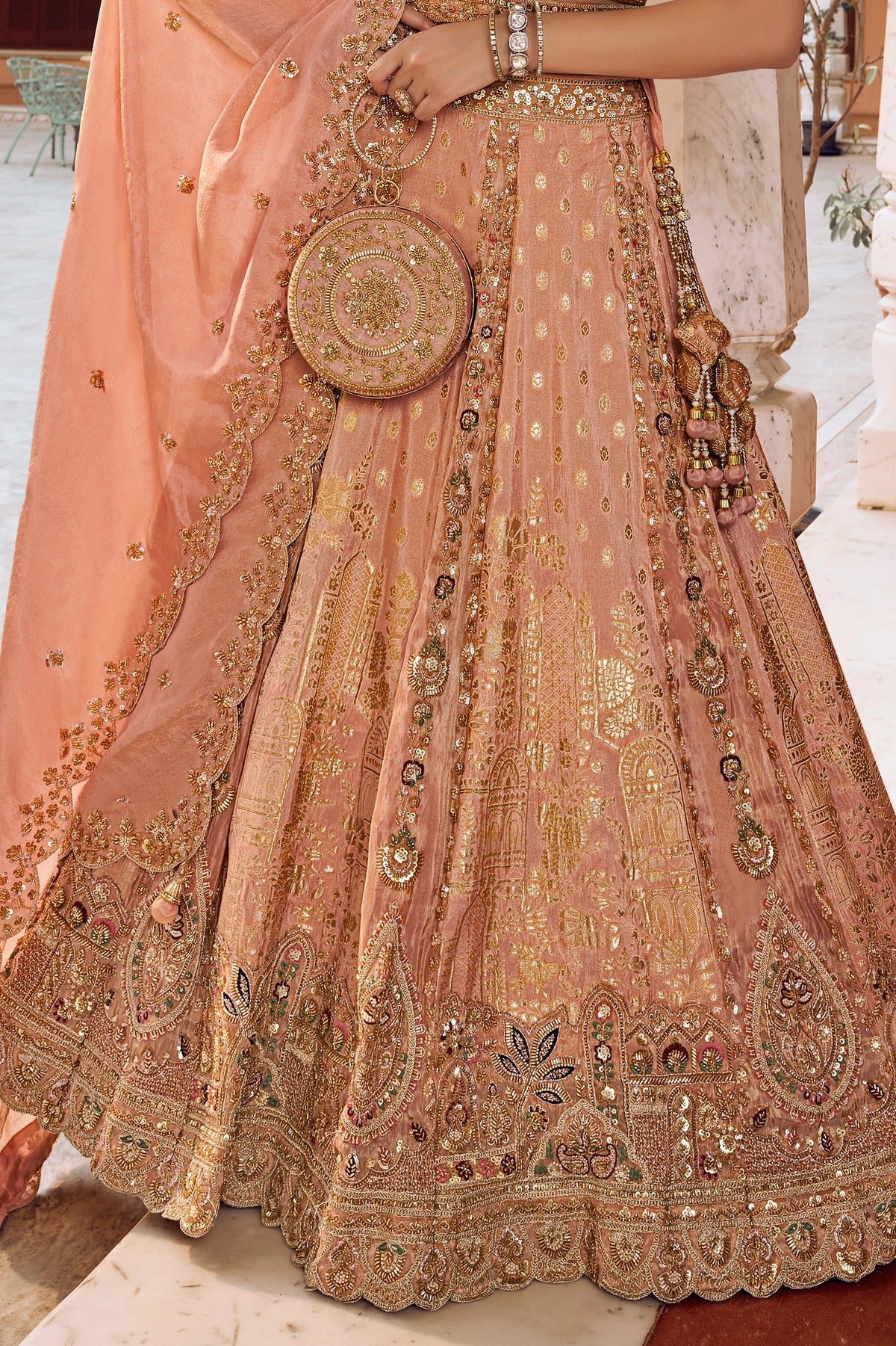 Peach Heavy Work Banarasi Silk Lehenga-SAR13270_6_SareeButa.com