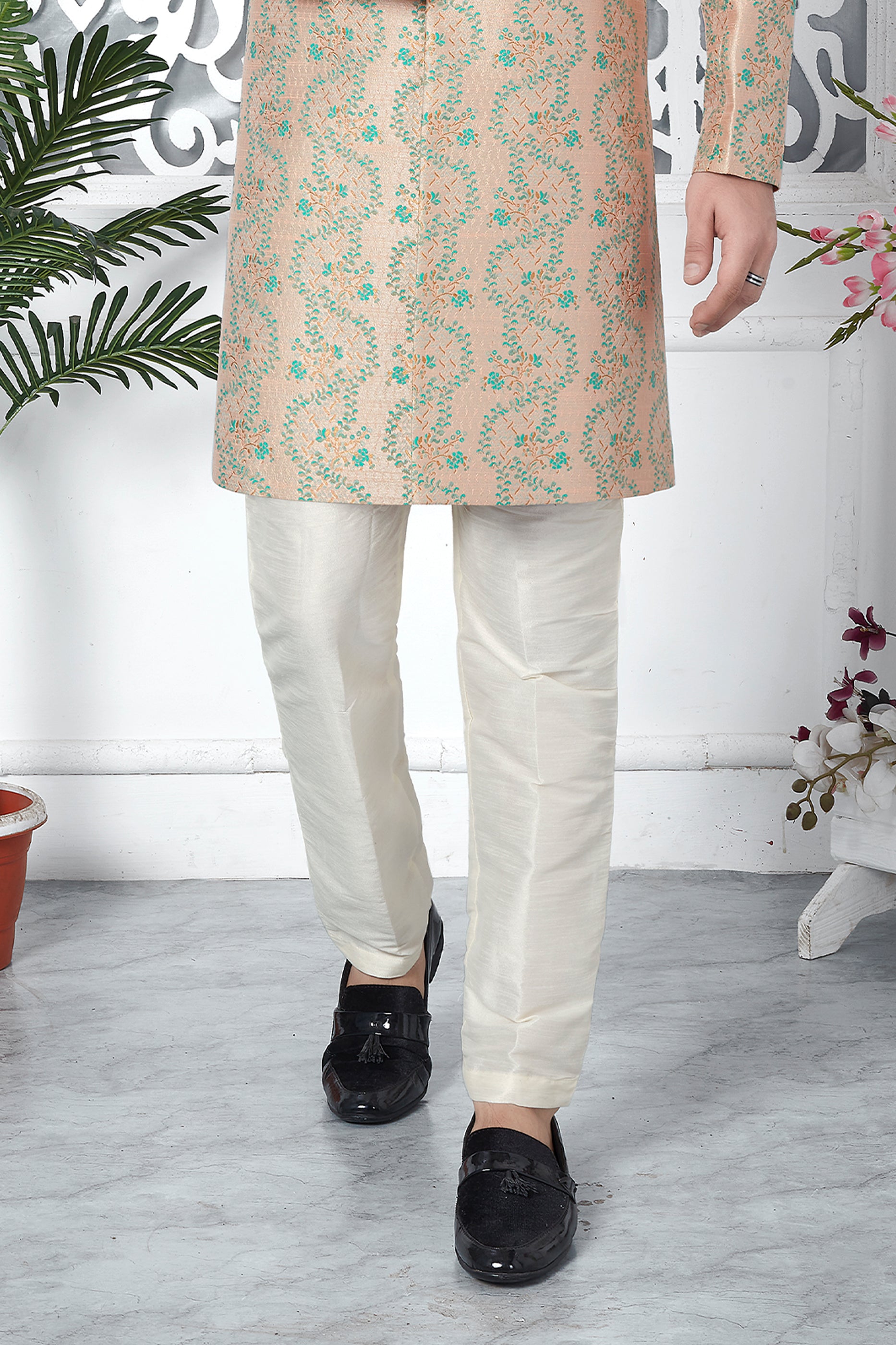 Peach Jacquard Silk Kurta Pajama-SAR11424_5_SareeButa.com