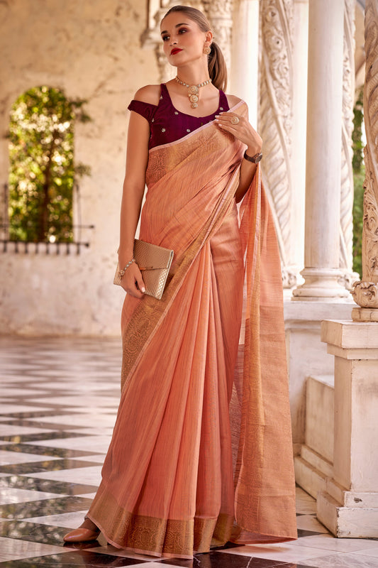 peach-linen-silk-saree-zb132471_1_SareeButa.com