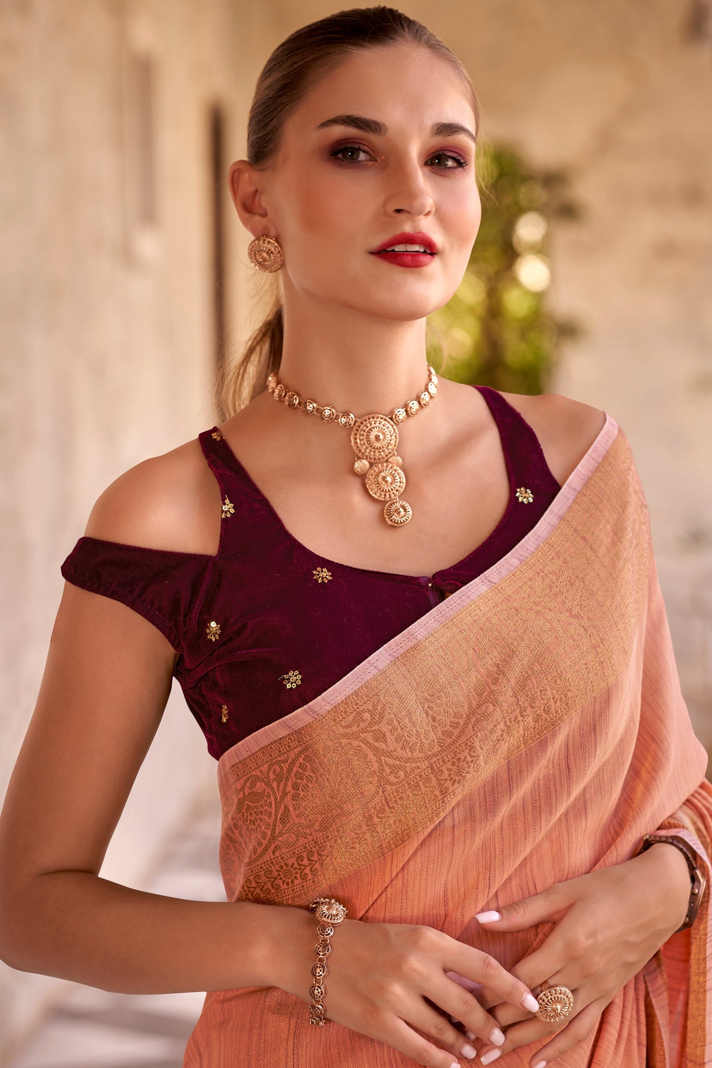 peach-linen-silk-saree-zb132471_2_SareeButa.com