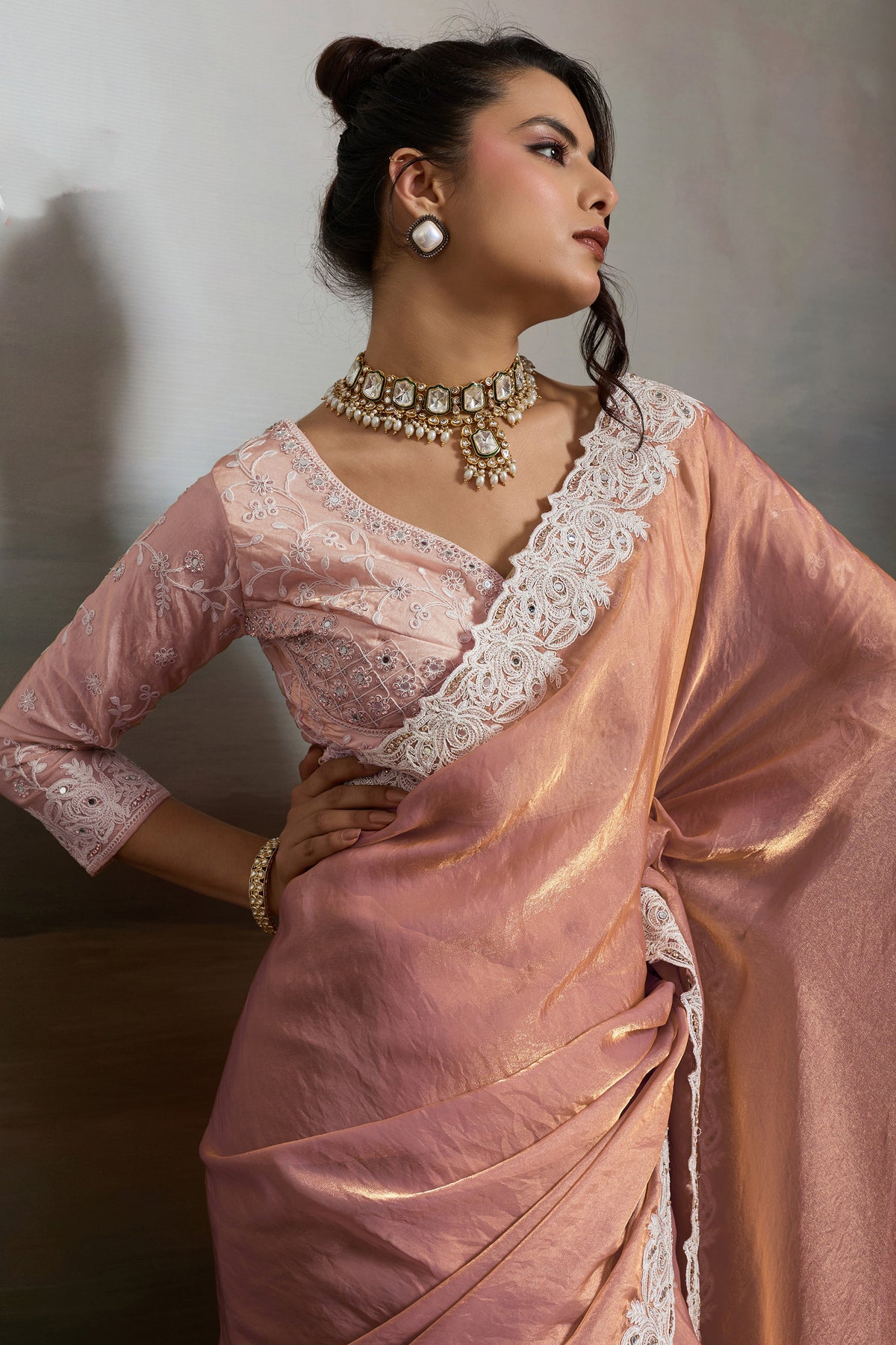 Peach Metallic Satin Velvet Saree-SAR12922_3_SareeButa.com