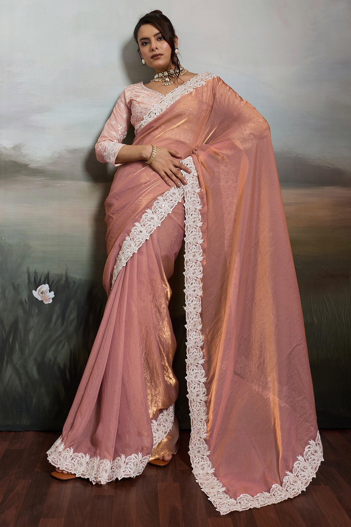 Peach Metallic Satin Velvet Saree-SAR12922_4_SareeButa.com