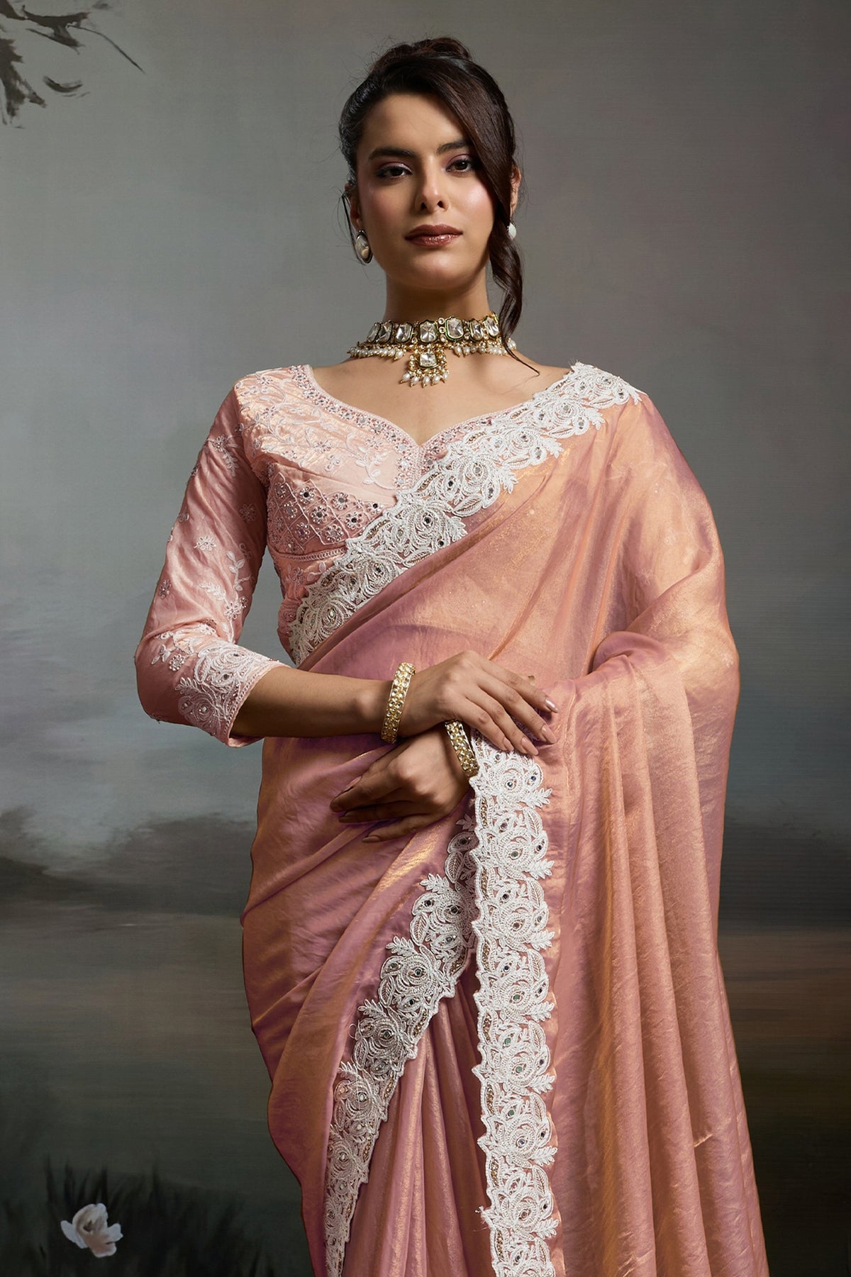 Peach Metallic Satin Velvet Saree-SAR12922_5_SareeButa.com