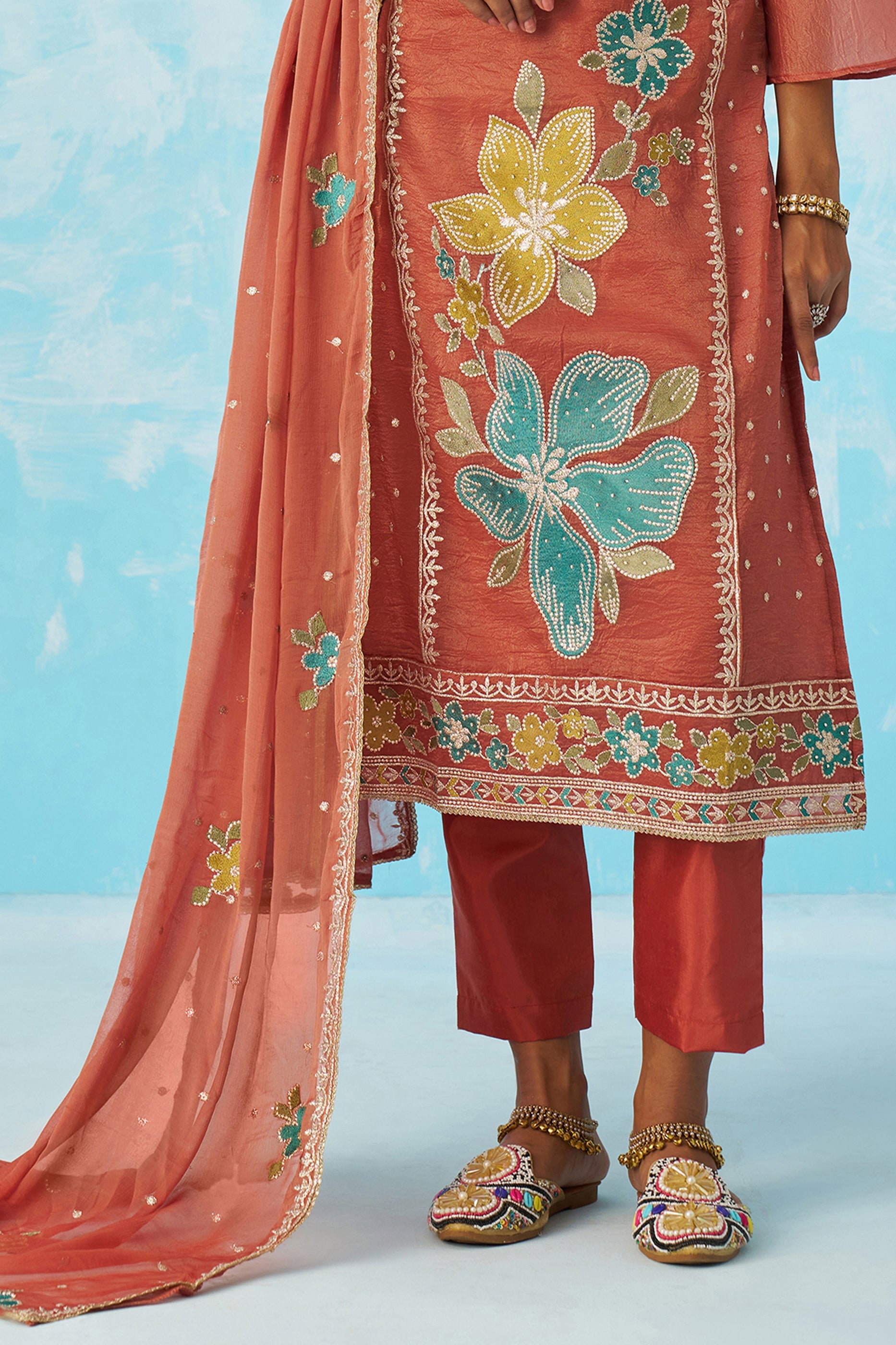 Peach Orange Readymade Embroidered Silk Suit-SAR11644_5_SareeButa.com