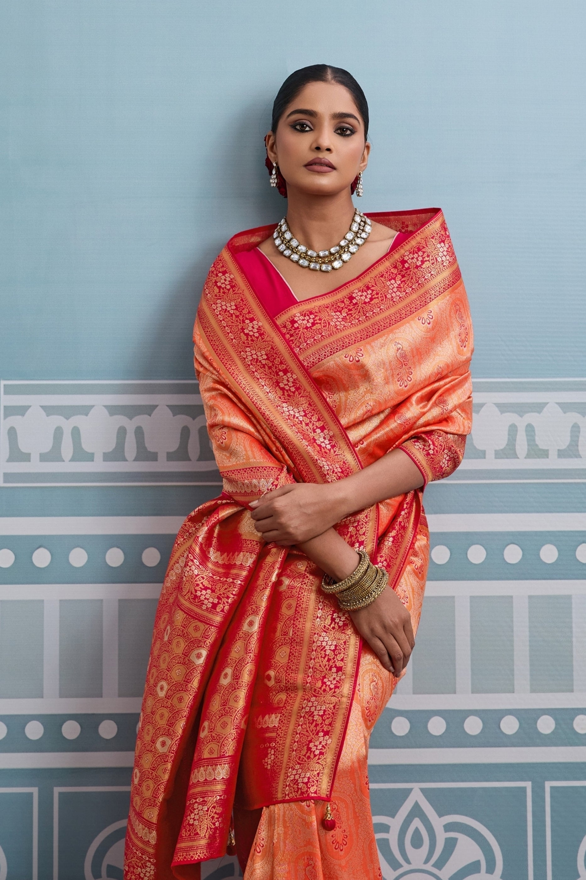 Peach Orange Woven Kanjivaram Silk Saree-SAR10376_3_SareeButa.com