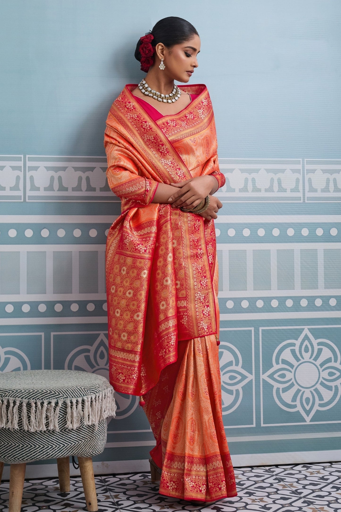 Peach Orange Woven Kanjivaram Silk Saree-SAR10376_4_SareeButa.com