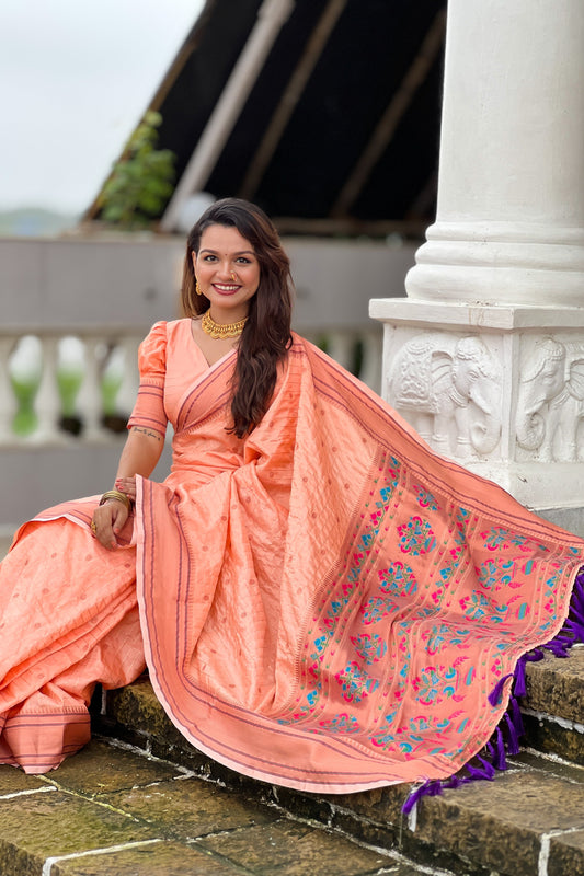 Peach Paithani Saree-ZB133111_1_SareeButa.com