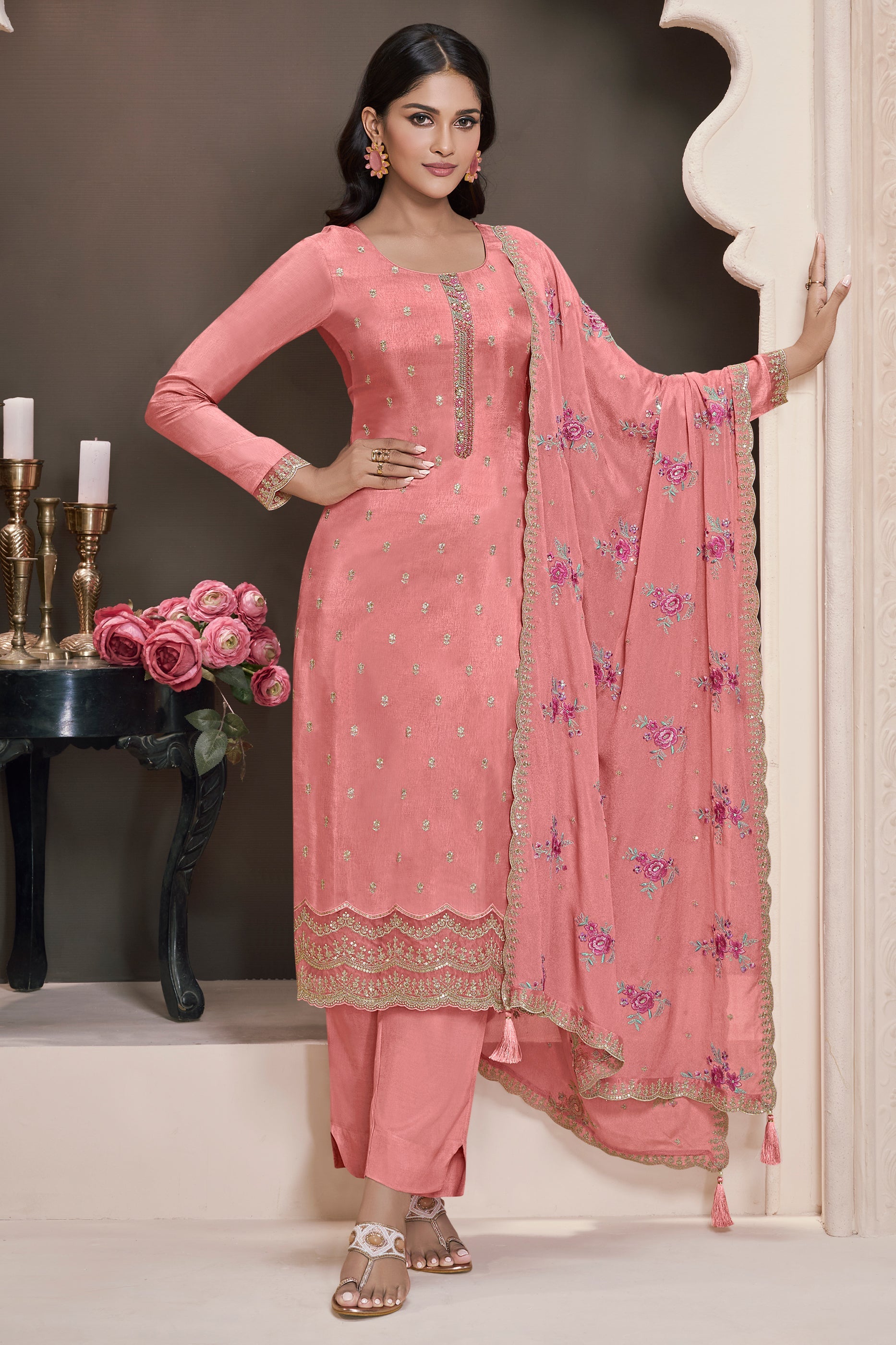 Pink Embroidered Munga Silk Suit-SAR11741_1_SareeButa.com