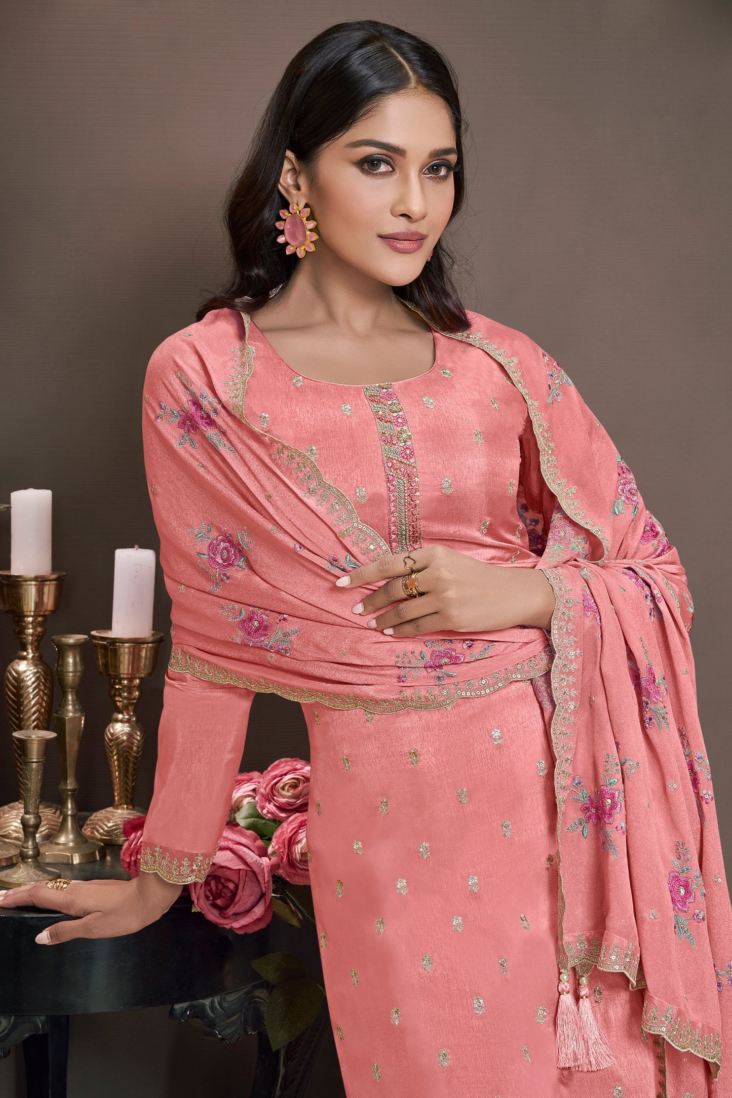 Pink Embroidered Munga Silk Suit-SAR11741_2_SareeButa.com