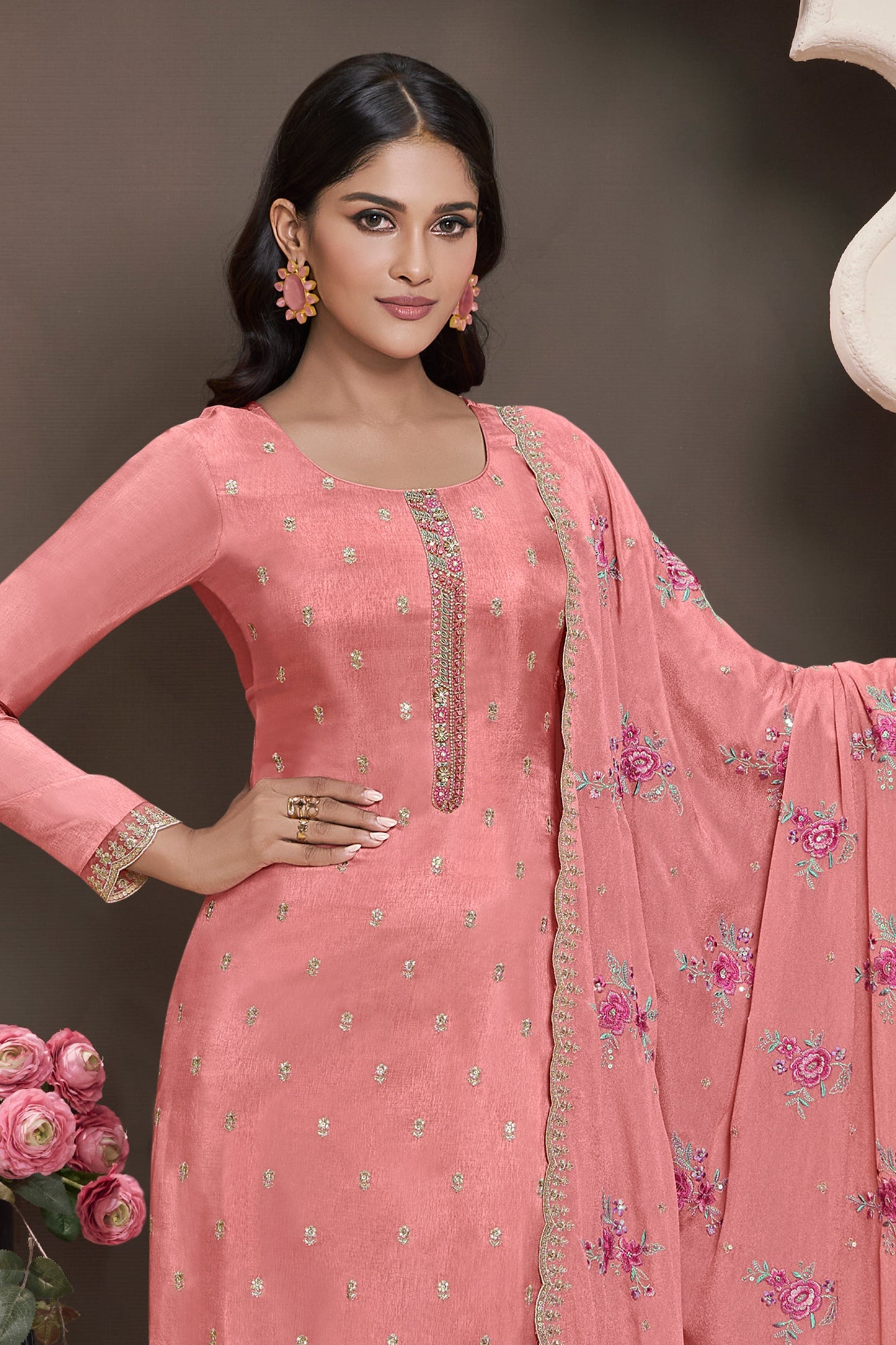 Pink Embroidered Munga Silk Suit-SAR11741_3_SareeButa.com