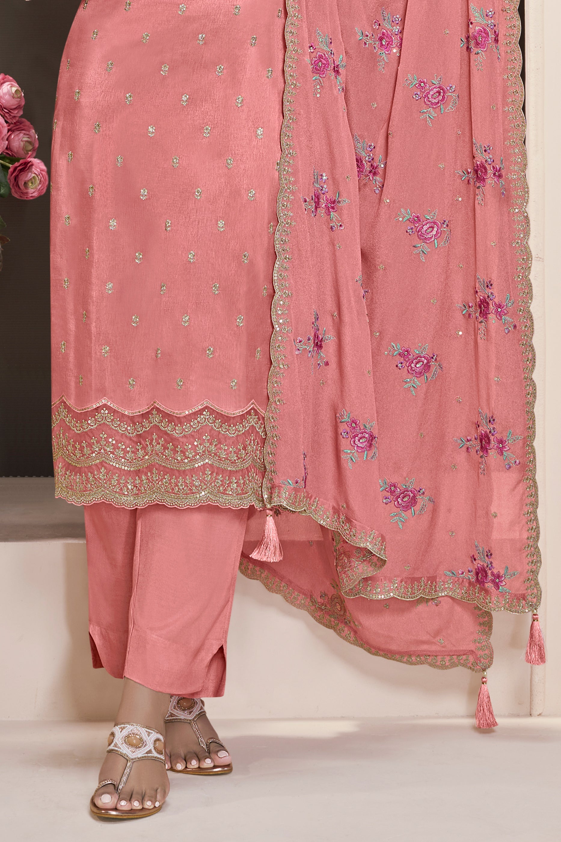 Pink Embroidered Munga Silk Suit-SAR11741_4_SareeButa.com