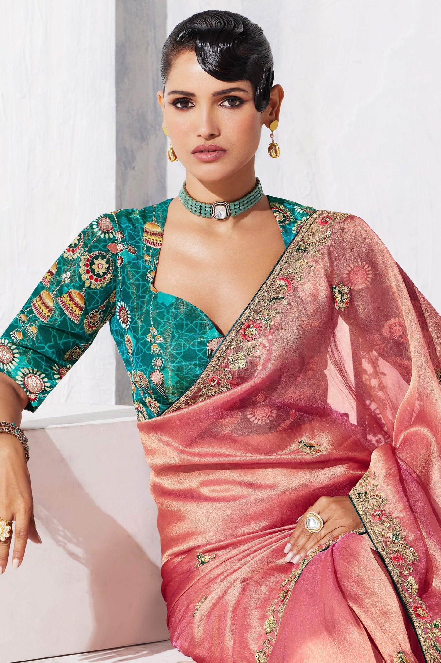 Peach Pink Embroidered Tissue Organza Saree-SAR10565_2_SareeButa.com