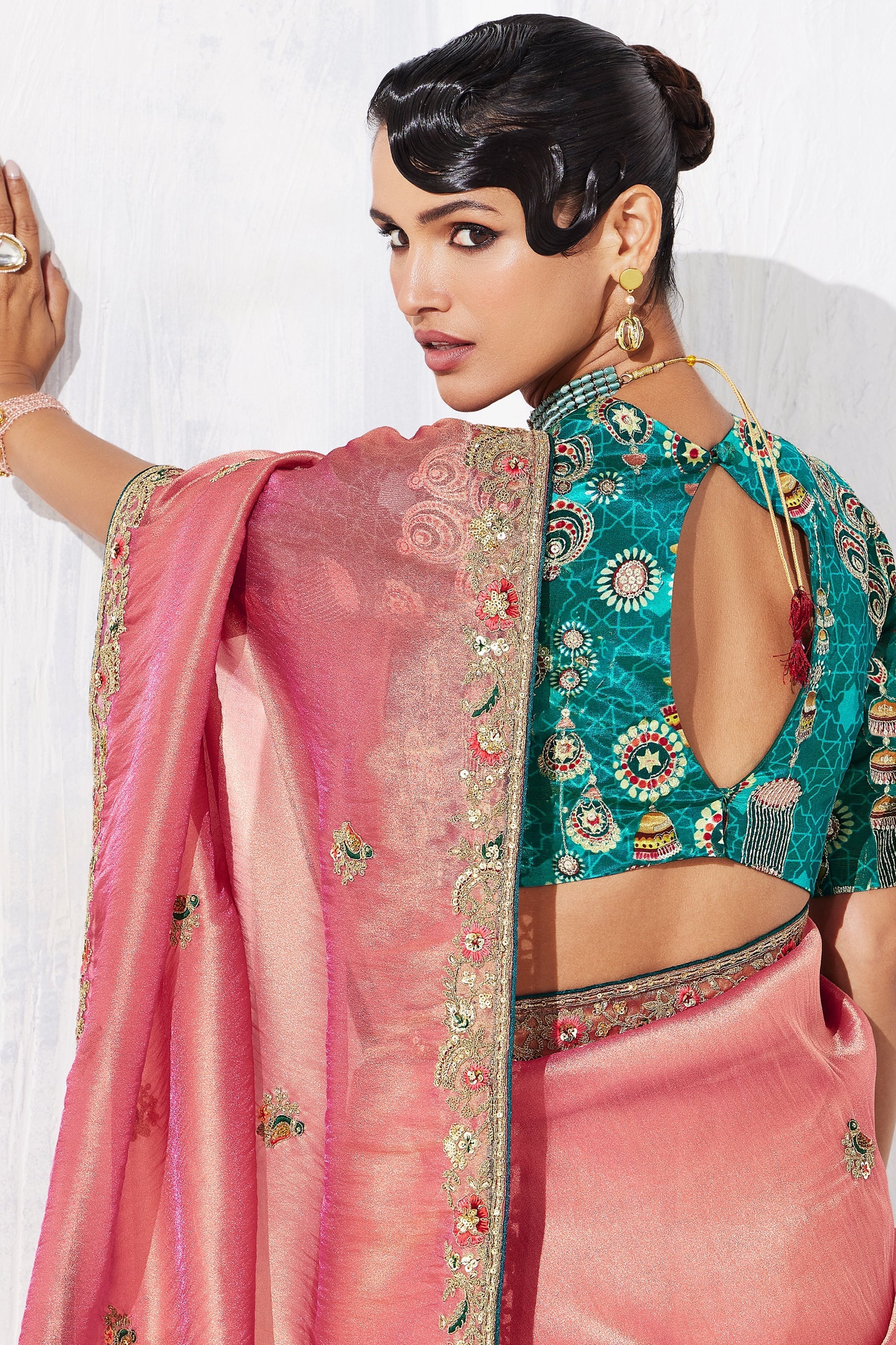 Peach Pink Embroidered Tissue Organza Saree-SAR10565_4_SareeButa.com