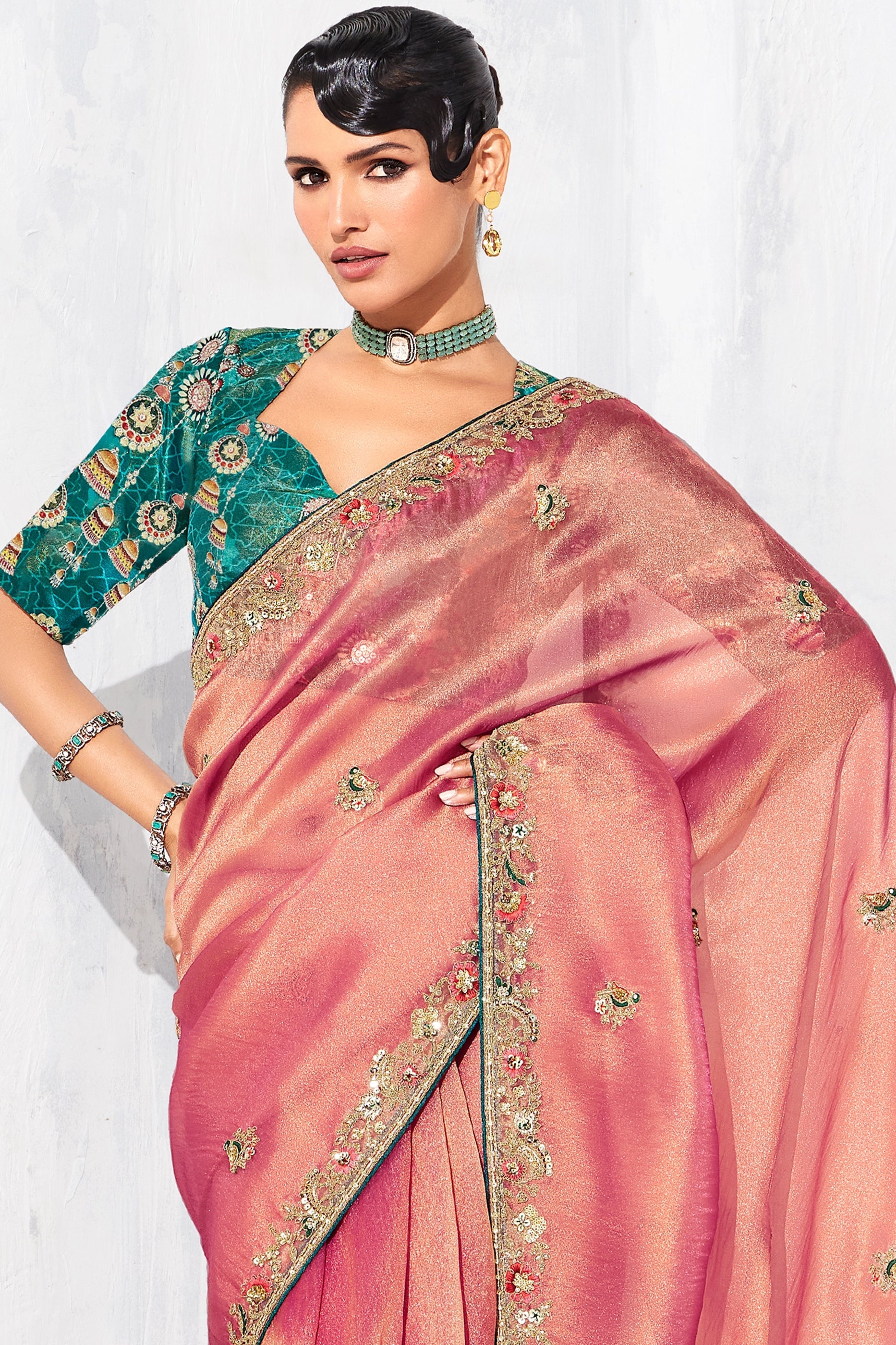 Peach Pink Embroidered Tissue Organza Saree-SAR10565_5_SareeButa.com