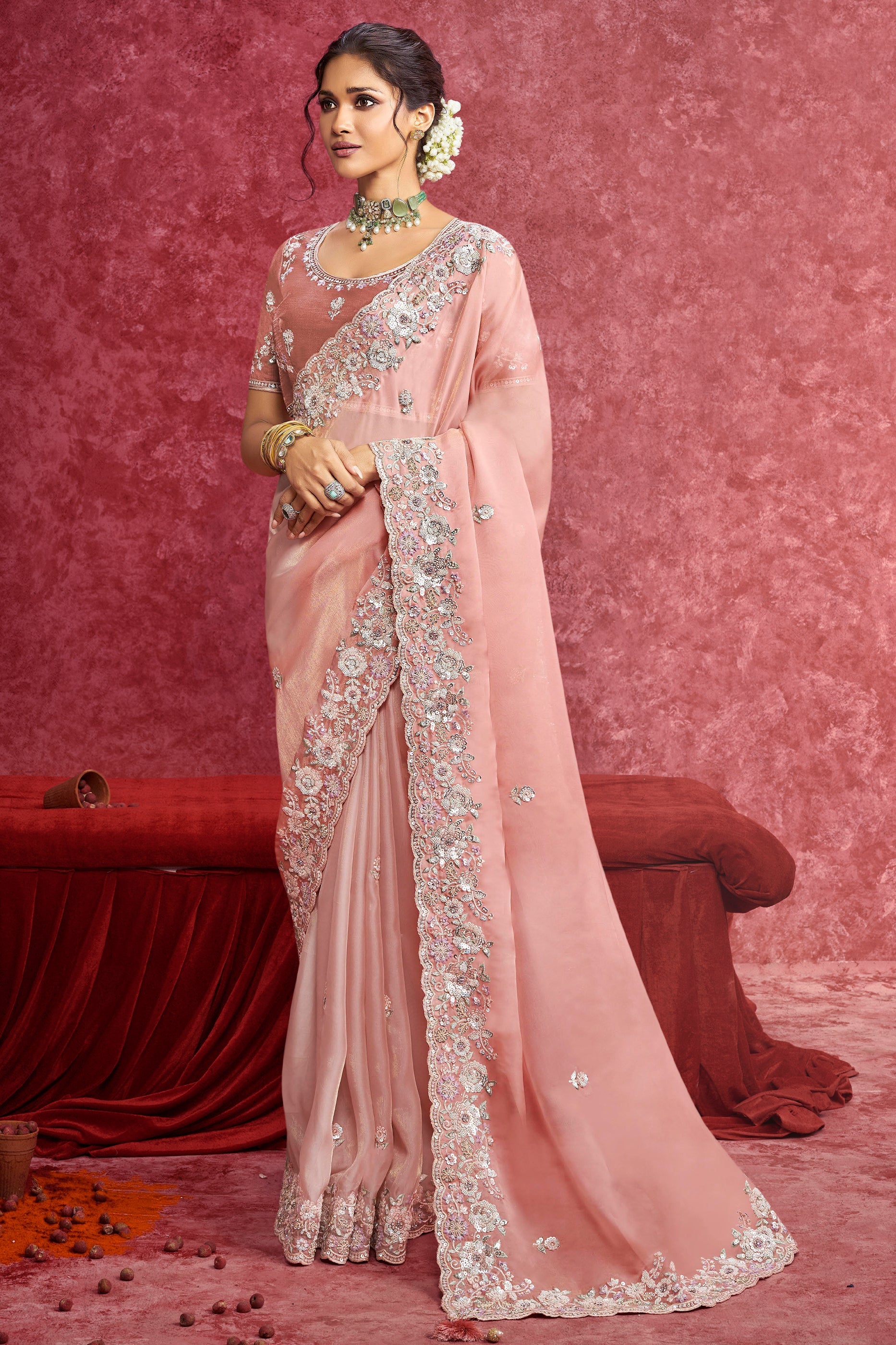 Peach Pink Embroidered Silk Saree-SAR10275_1_SareeButa.com