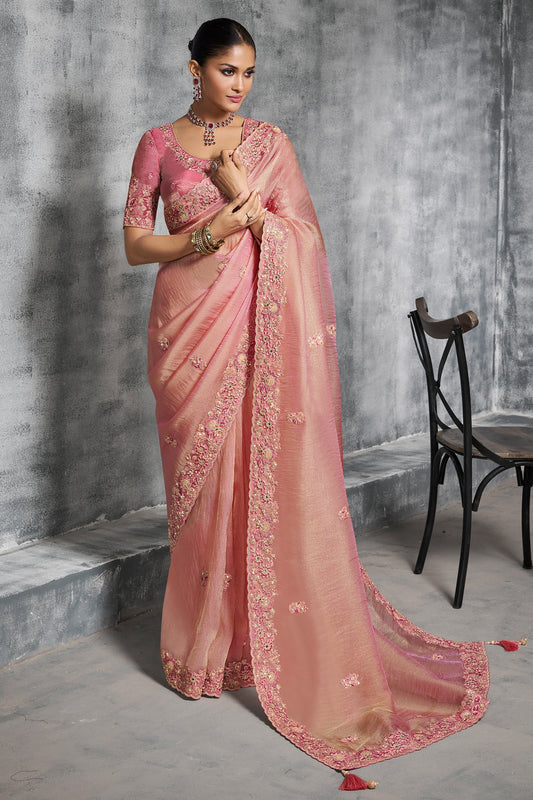 Peach Pink Embroidered Tissue Silk Saree-SAR10450_1_SareeButa.com