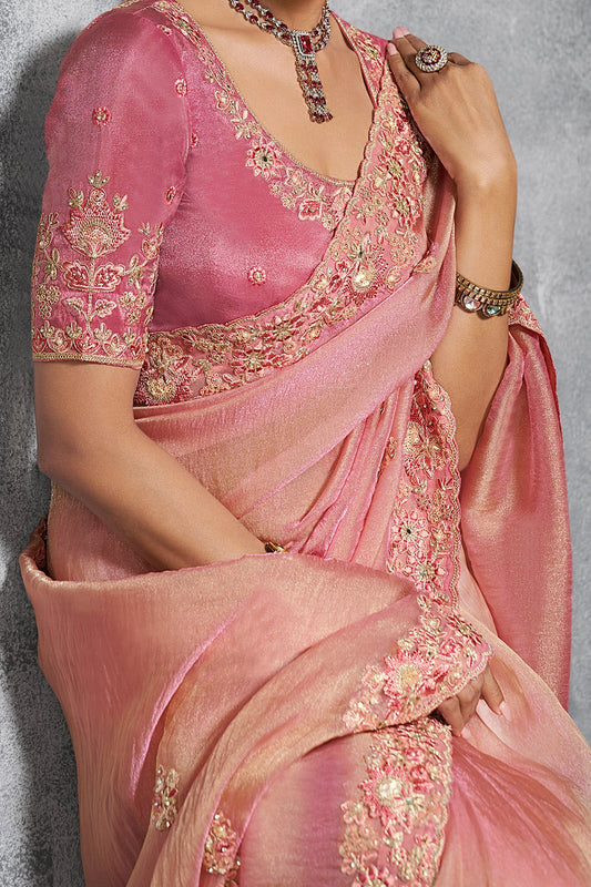 Peach Pink Embroidered Tissue Silk Saree-SAR10450_2_SareeButa.com