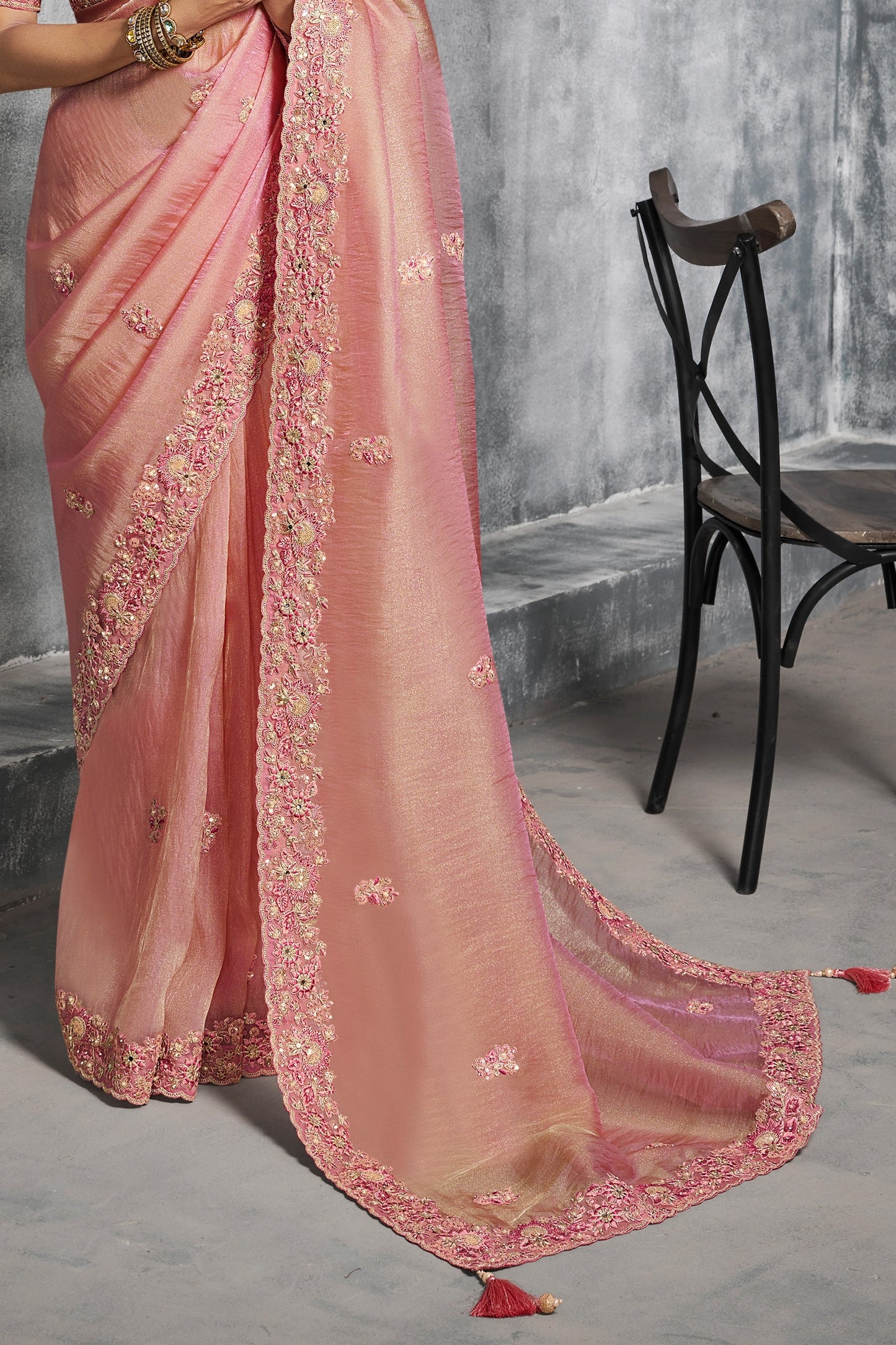 Peach Pink Embroidered Tissue Silk Saree-SAR10450_5_SareeButa.com