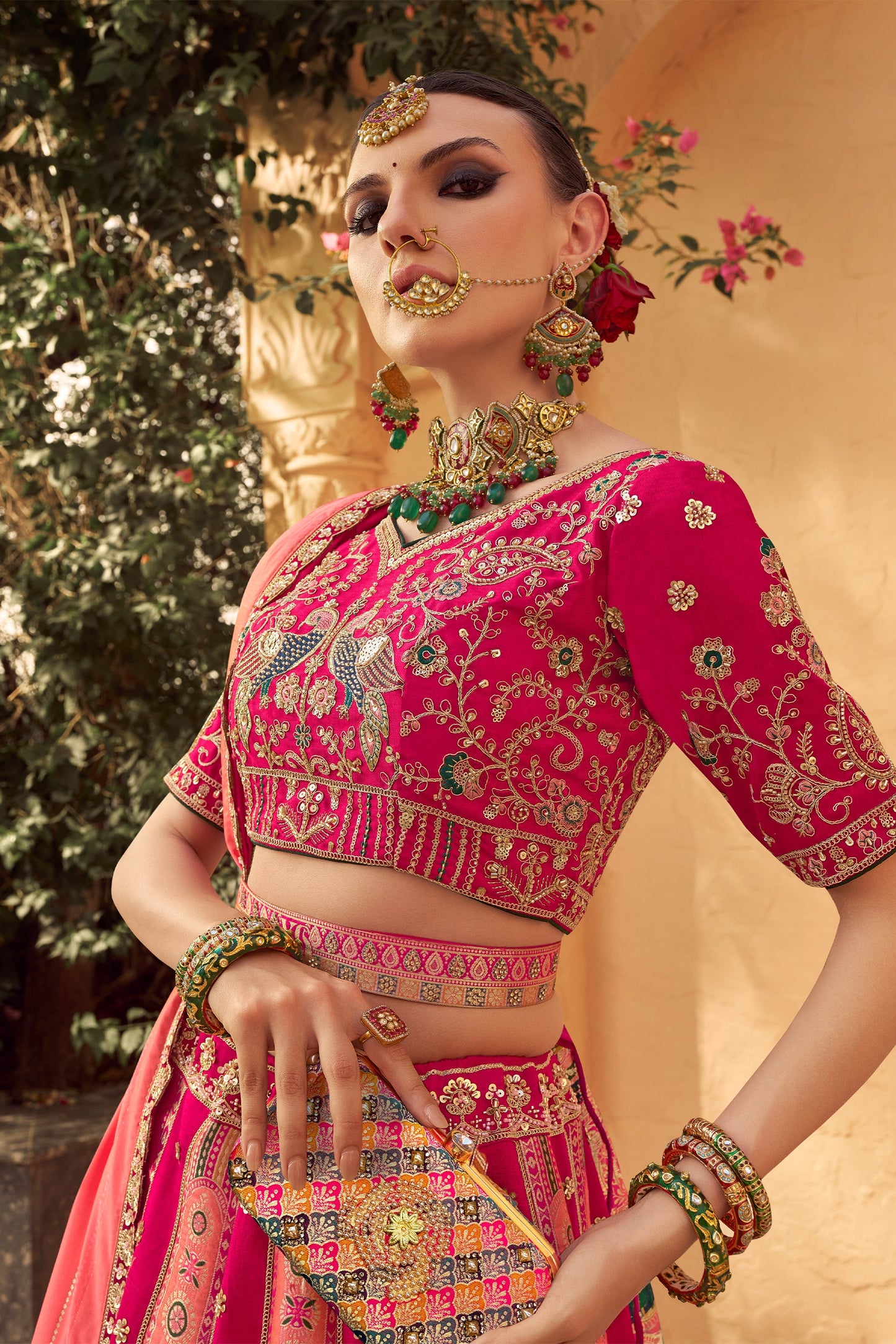 Peach & Pink Semi-Stitched Heavy Work Banarasi Lehenga-SAR10332_3_SareeButa.com