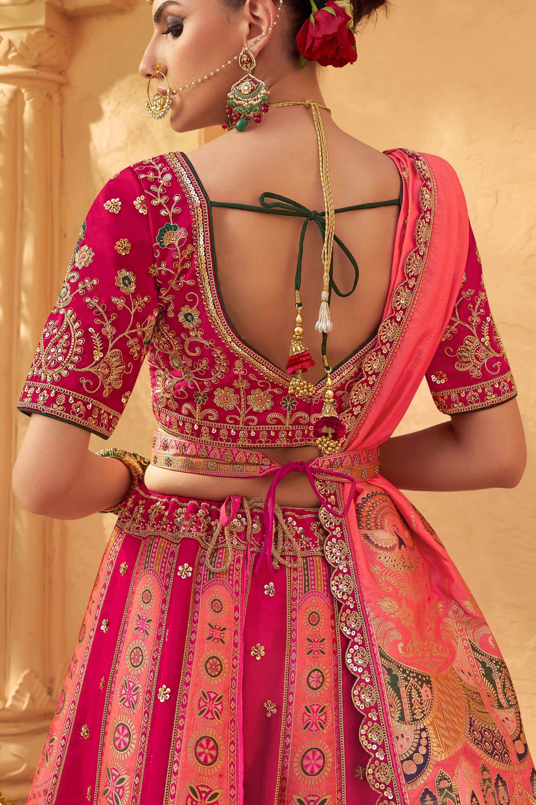 Peach & Pink Semi-Stitched Heavy Work Banarasi Lehenga-SAR10332_4_SareeButa.com