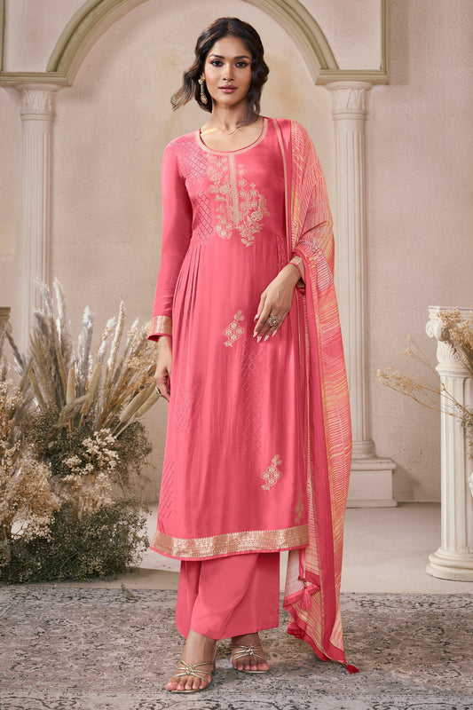 Rouge Pink Woven Viscose Muslin Suit-SAR11737_1_SareeButa.com