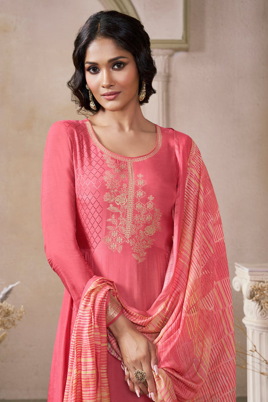 Rouge Pink Woven Viscose Muslin Suit-SAR11737_2_SareeButa.com