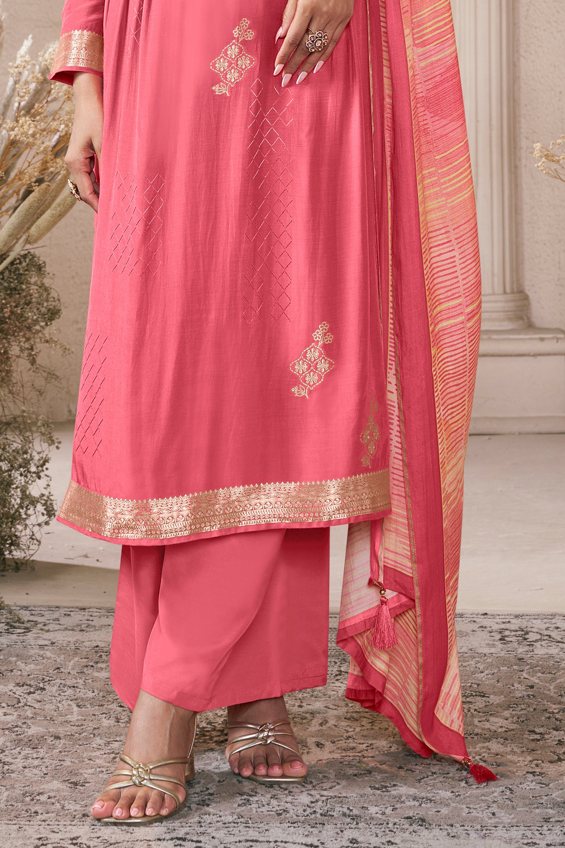 Rouge Pink Woven Viscose Muslin Suit-SAR11737_4_SareeButa.com