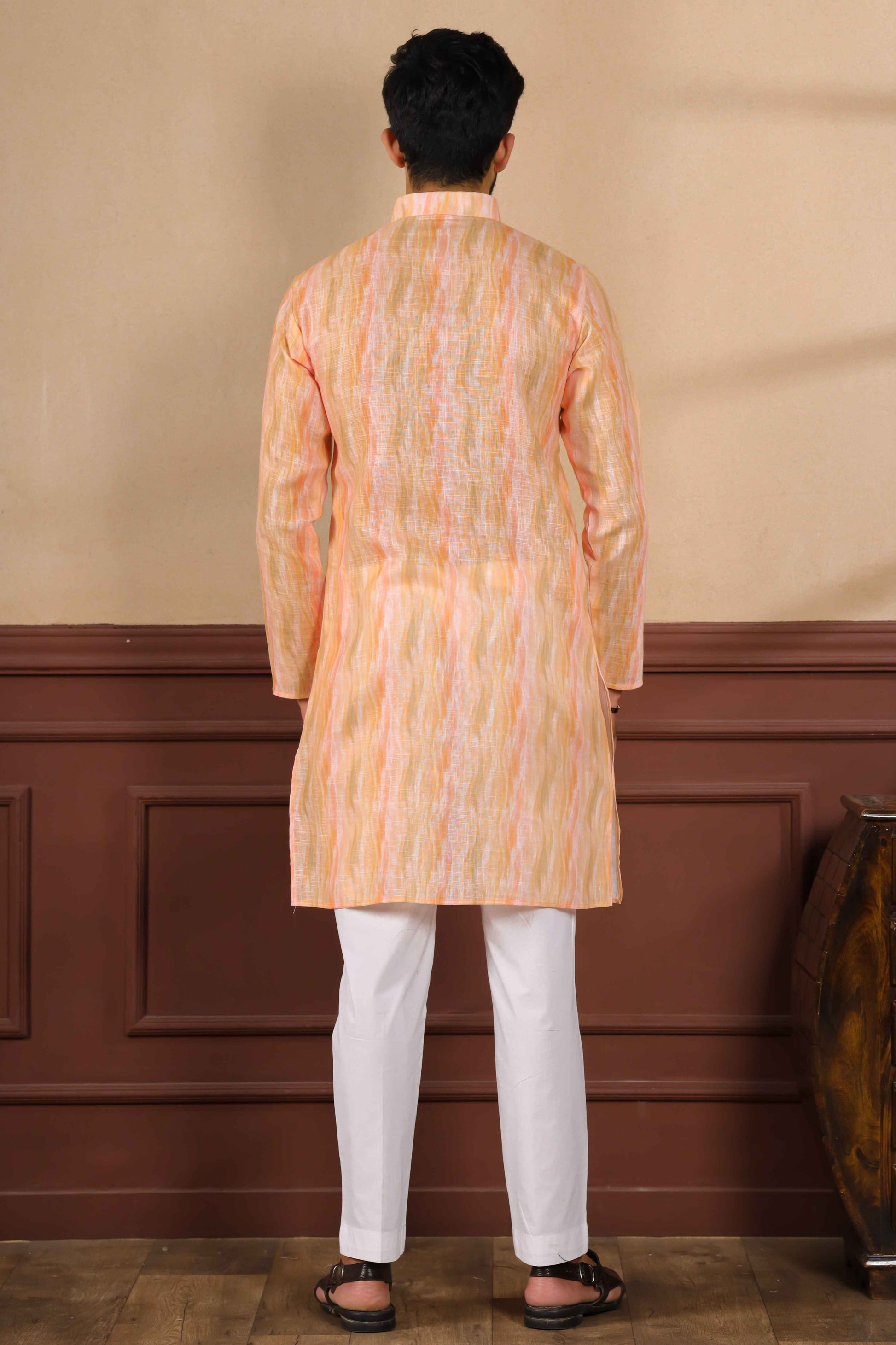 Peach Printed Linen Kurta Pajama-MW71_3_SareeButa.com