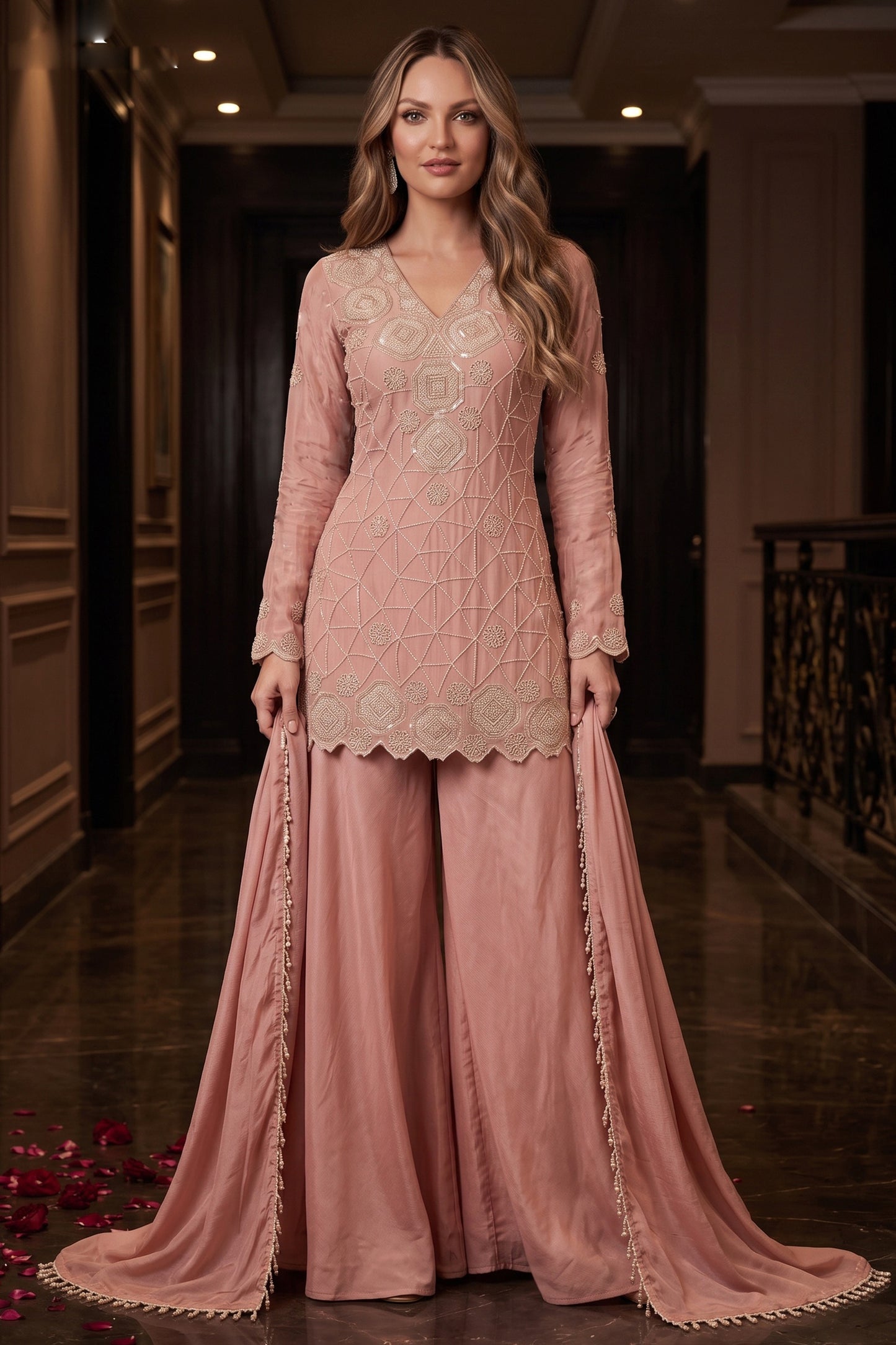 Peach Readymade Bead Work Chinon Suit-SAR12985_1_SareeButa.com