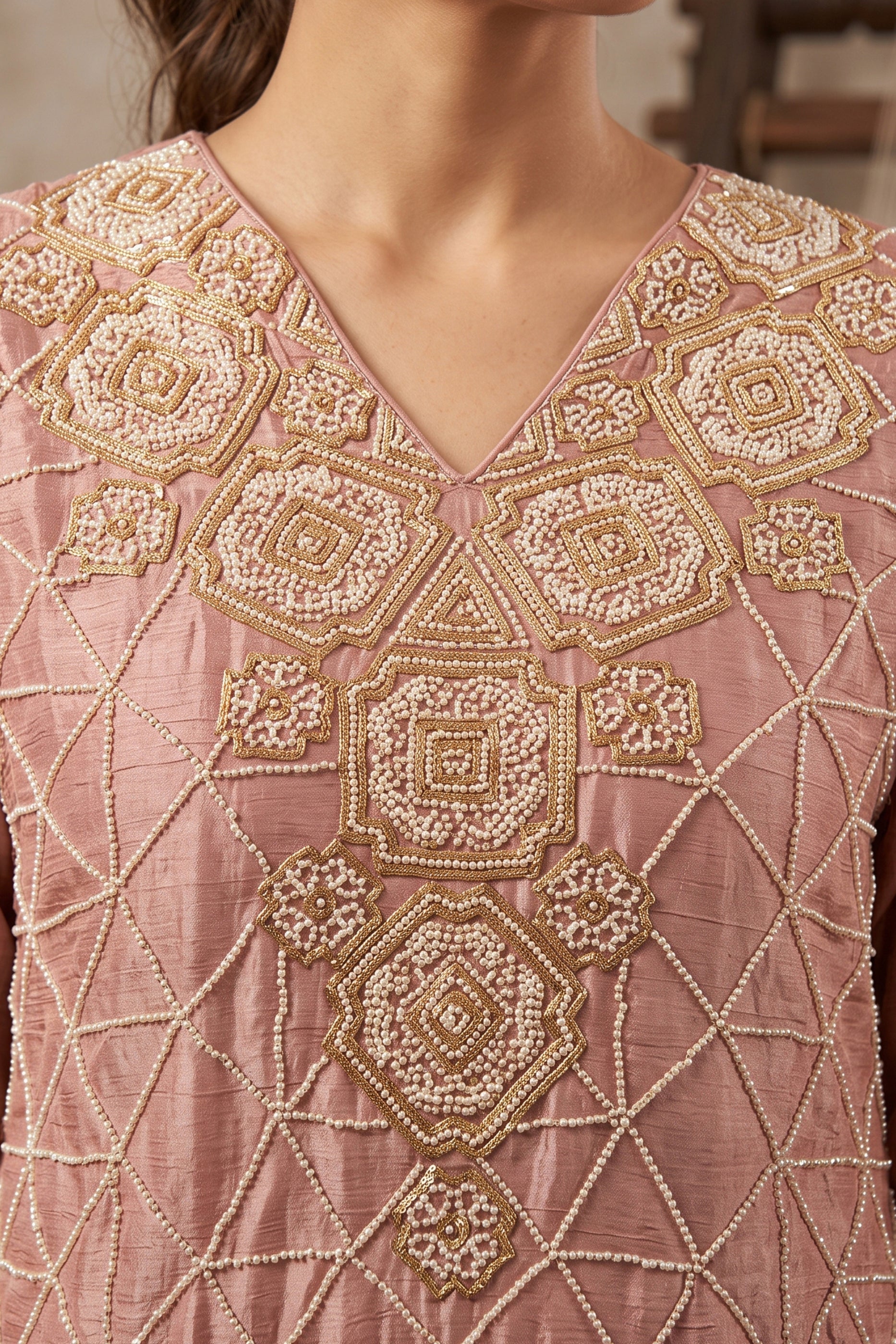 Peach Readymade Bead Work Chinon Suit-SAR12985_2_SareeButa.com