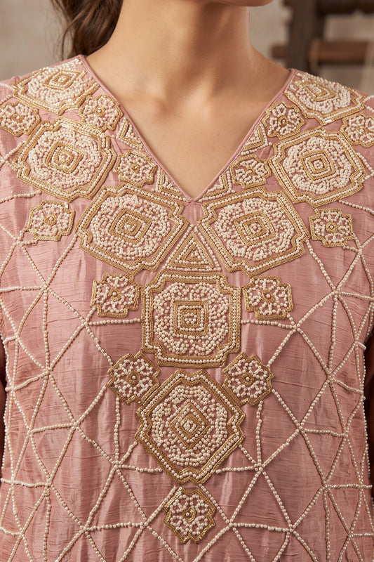 Peach Readymade Bead Work Chinon Suit-SAR12985_2_SareeButa.com