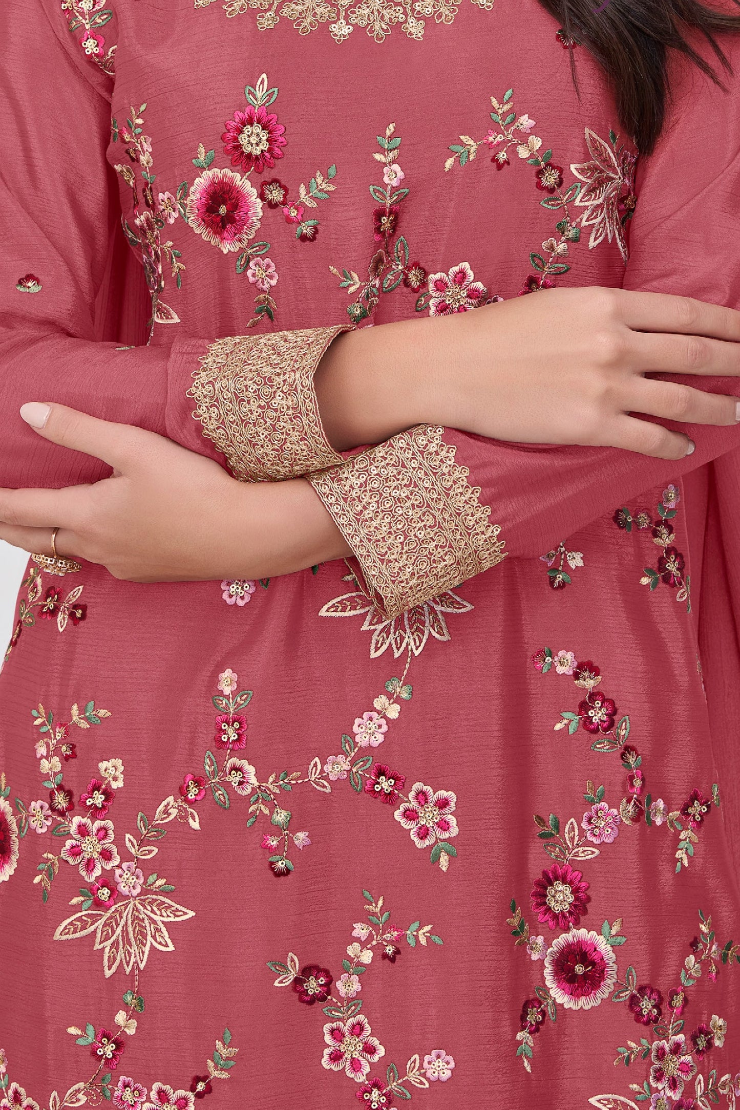 Peach Readymade Embroidered Chinon Palazzo Suit-SS783_3_SareeButa.com