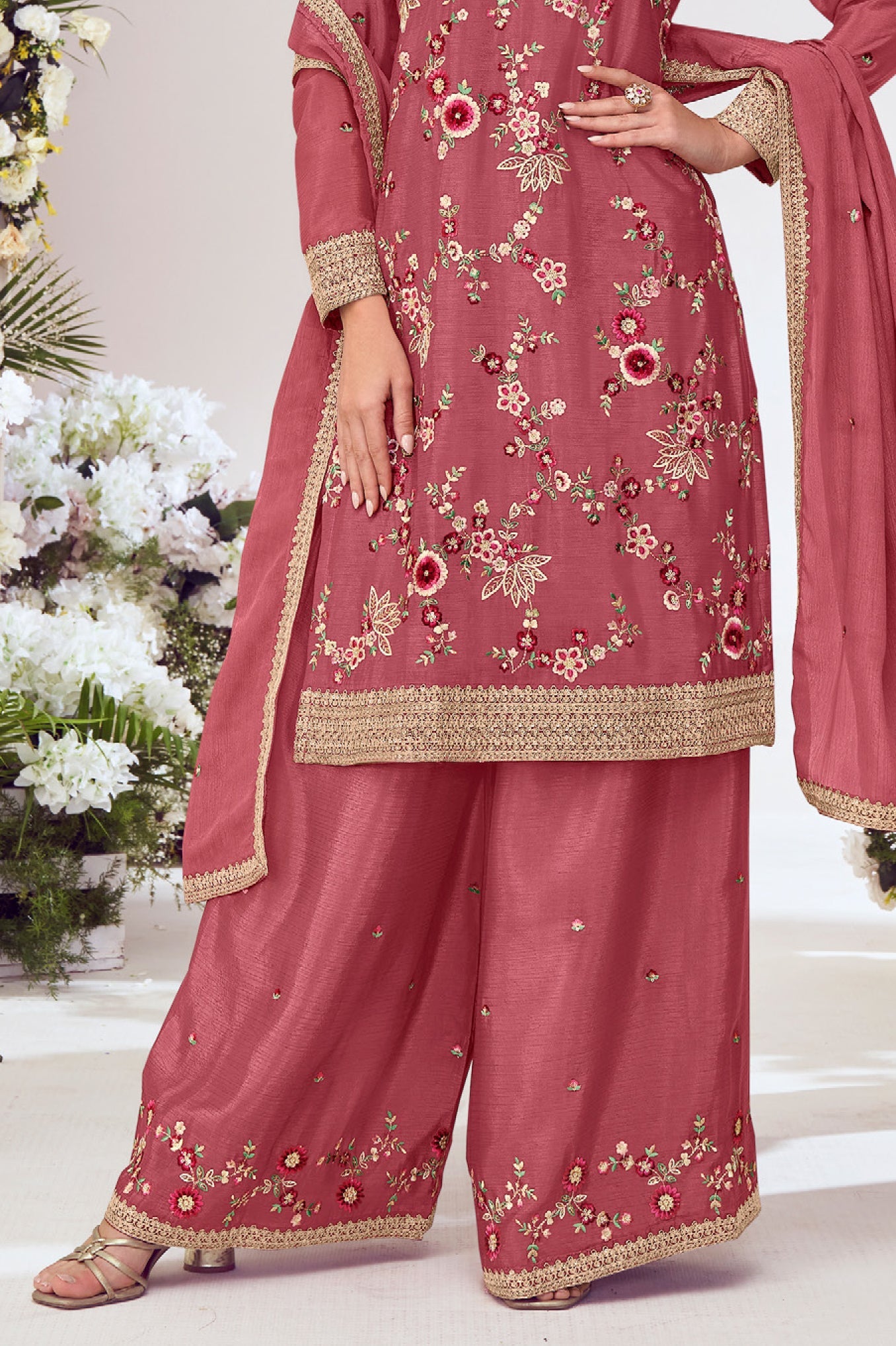 Peach Readymade Embroidered Chinon Palazzo Suit-SS783_4_SareeButa.com