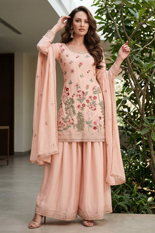 Peach Readymade Embroidered Chinon Suit-SAR12802_1_SareeButa.com