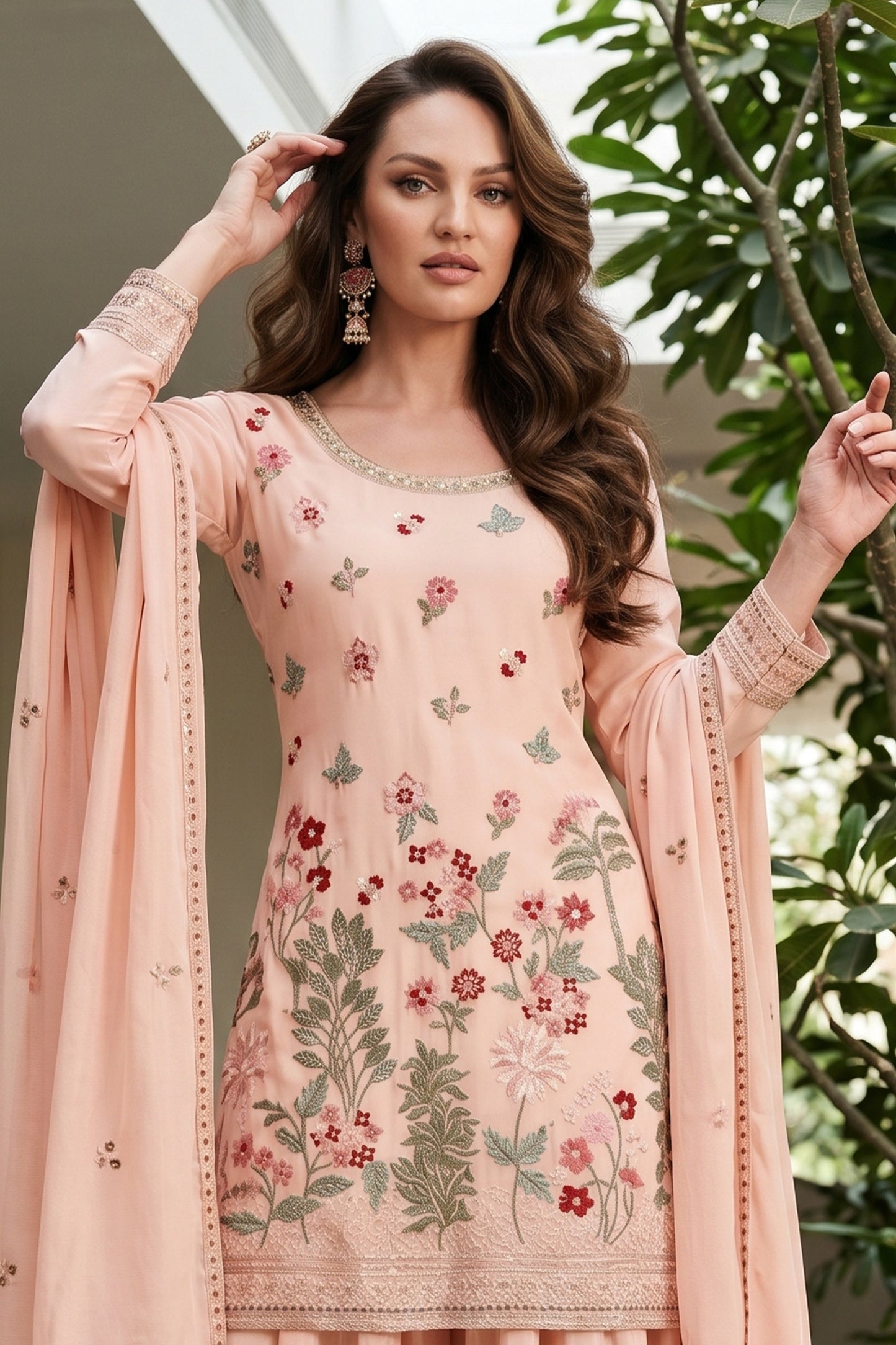 Peach Readymade Embroidered Chinon Suit-SAR12802_3_SareeButa.com