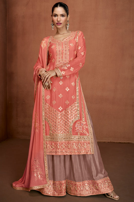Peach Readymade Embroidered Chinon Suit-SS897_1_SareeButa.com