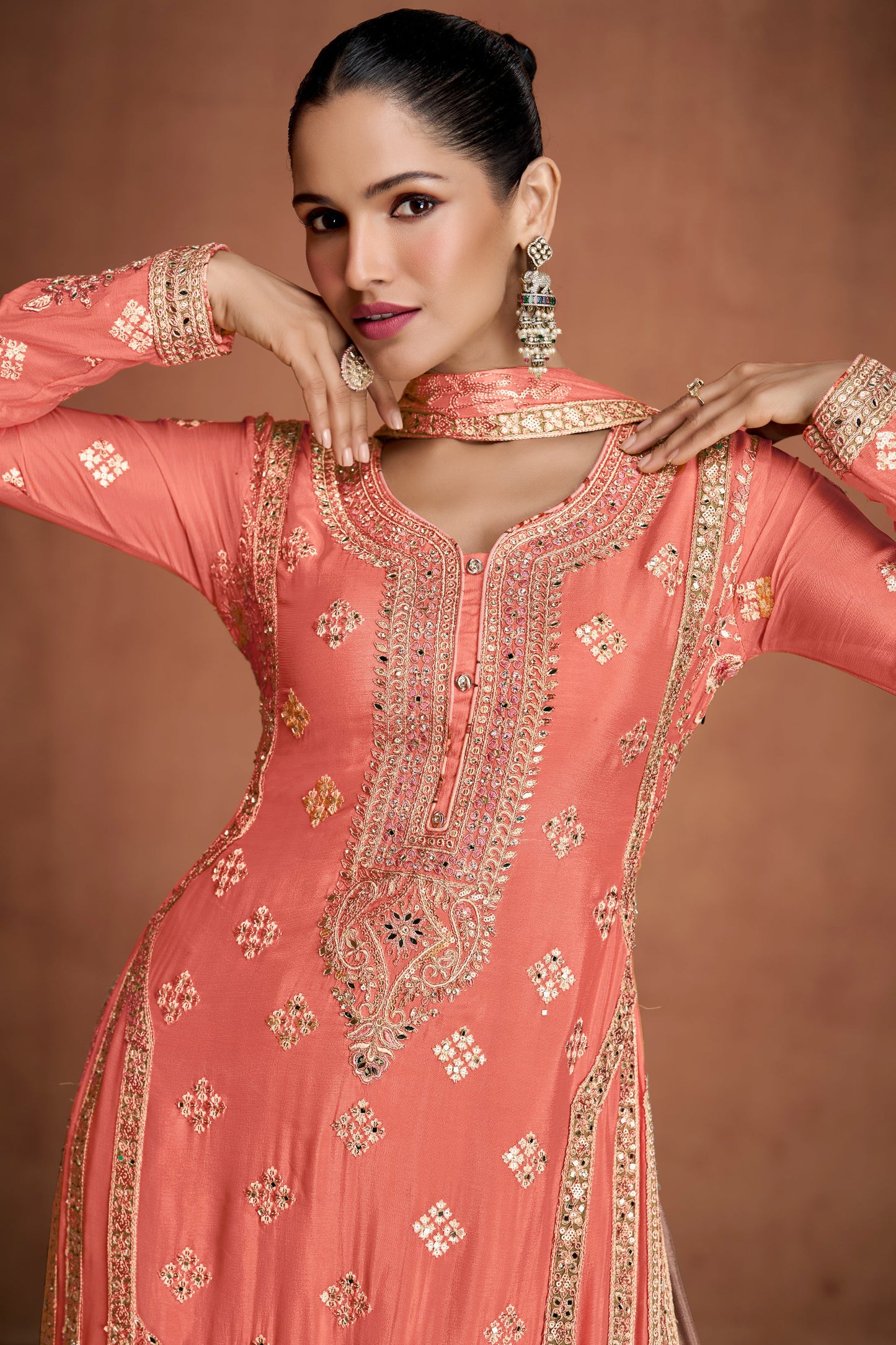Peach Readymade Embroidered Chinon Suit-SS897_3_SareeButa.com