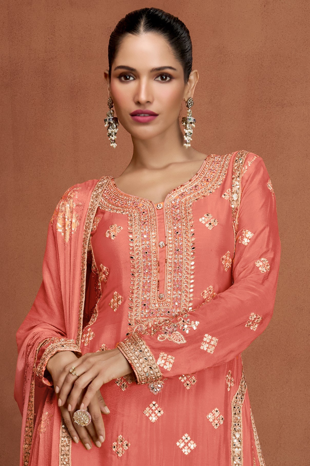 Peach Readymade Embroidered Chinon Suit-SS897_2_SareeButa.com